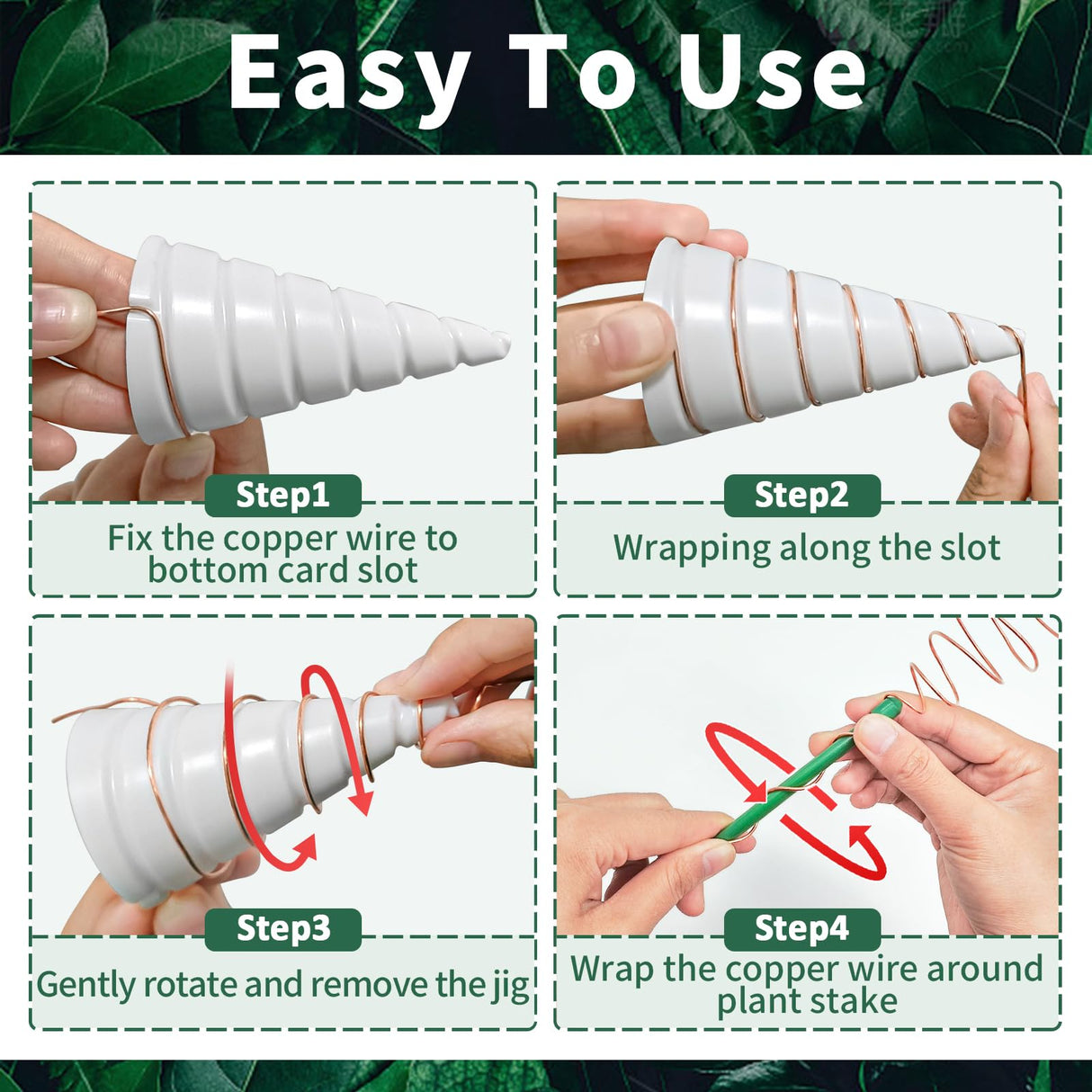 NAMTSO Electroculture Copper Wire for Gardening Tools - Exclusive Extra Large Spiral Antenna Cone, 32.8 FT Pure 16 Gauge Copper Wire for Plants Growth, 4 Pack Extendable Plant Stakes Max Length 24"