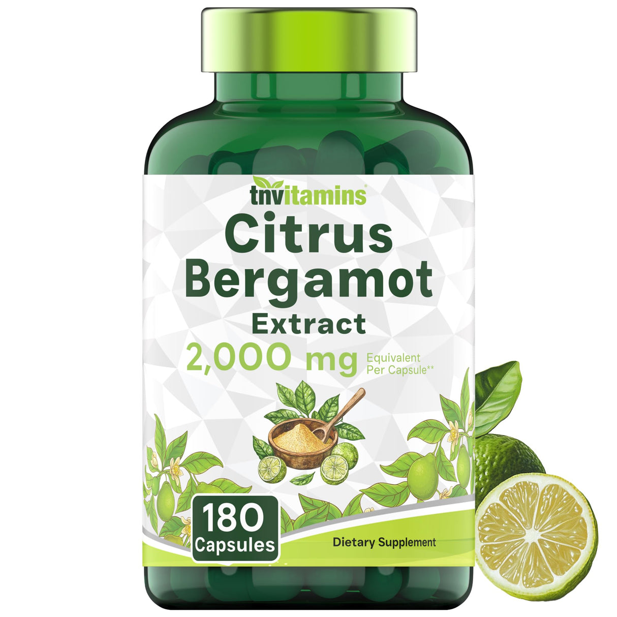 tnvitamins Citrus Bergamot 2000mg - 180 Capsules | Ultra Potent Citrus Bergamot Supplement 2000 mg Per 1 Capsule Serving | 6 Month Supply! | Non-GMO | Made in The USA!