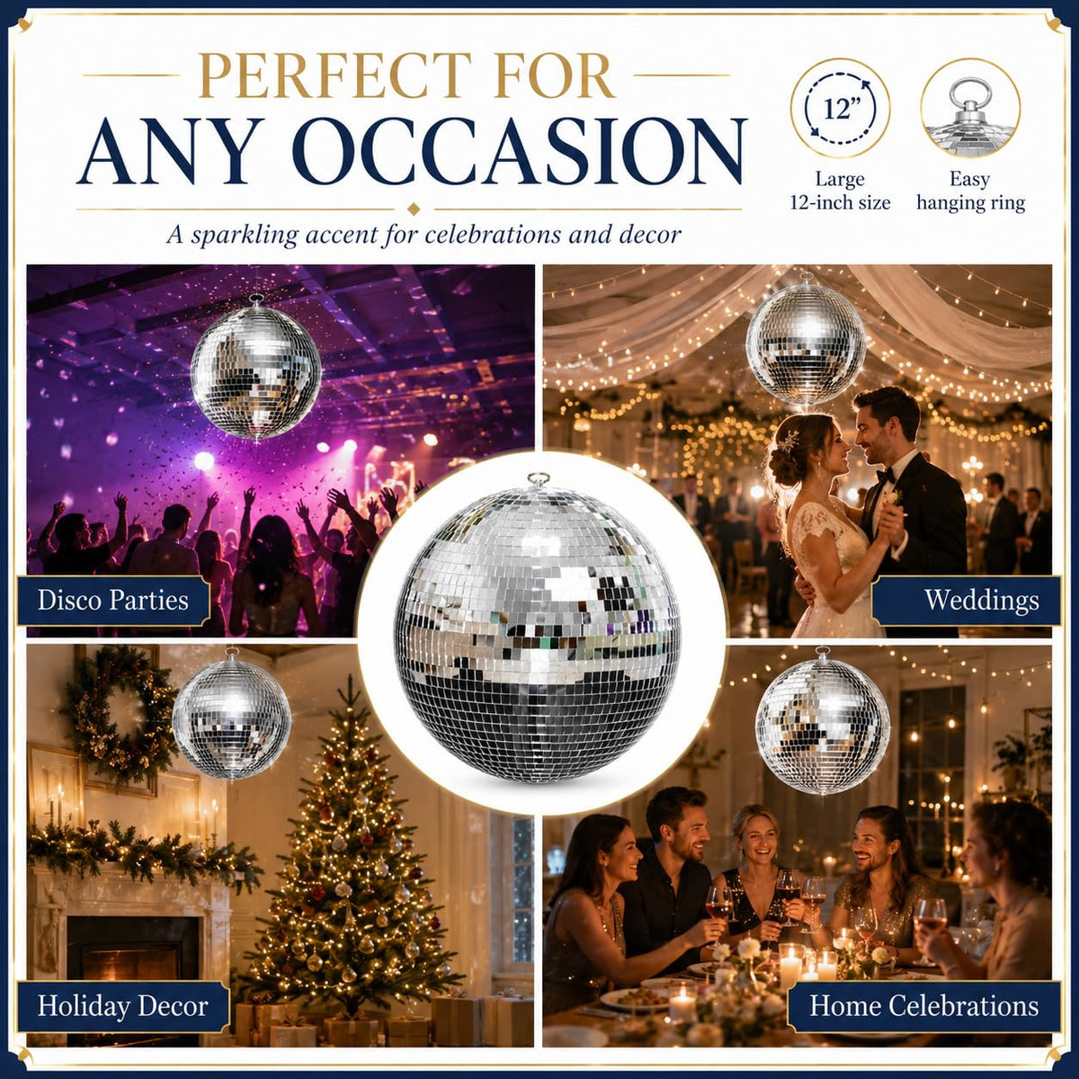 Youdepot 12-Inch Large Hanging Mirror Ball for Disco Party Decor