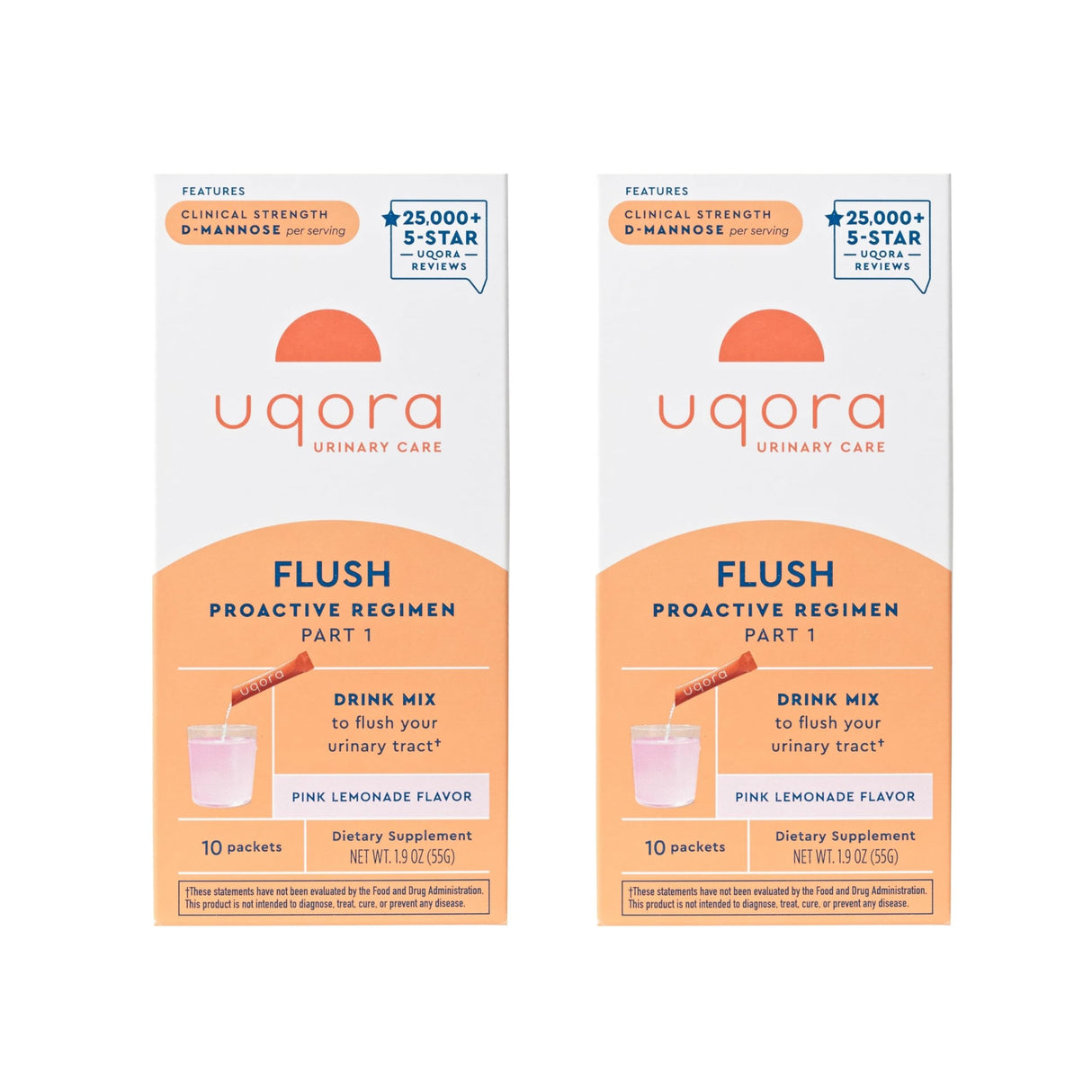Uqora Flush - Urinary Tract* with D-Mannose, Vitamin C, Vitamin B6, Potassium, Magnesium & Calcium - Gluten-Free & Vegan - Pink Lemonade Flavor - 20 Packets (2 Pack)
