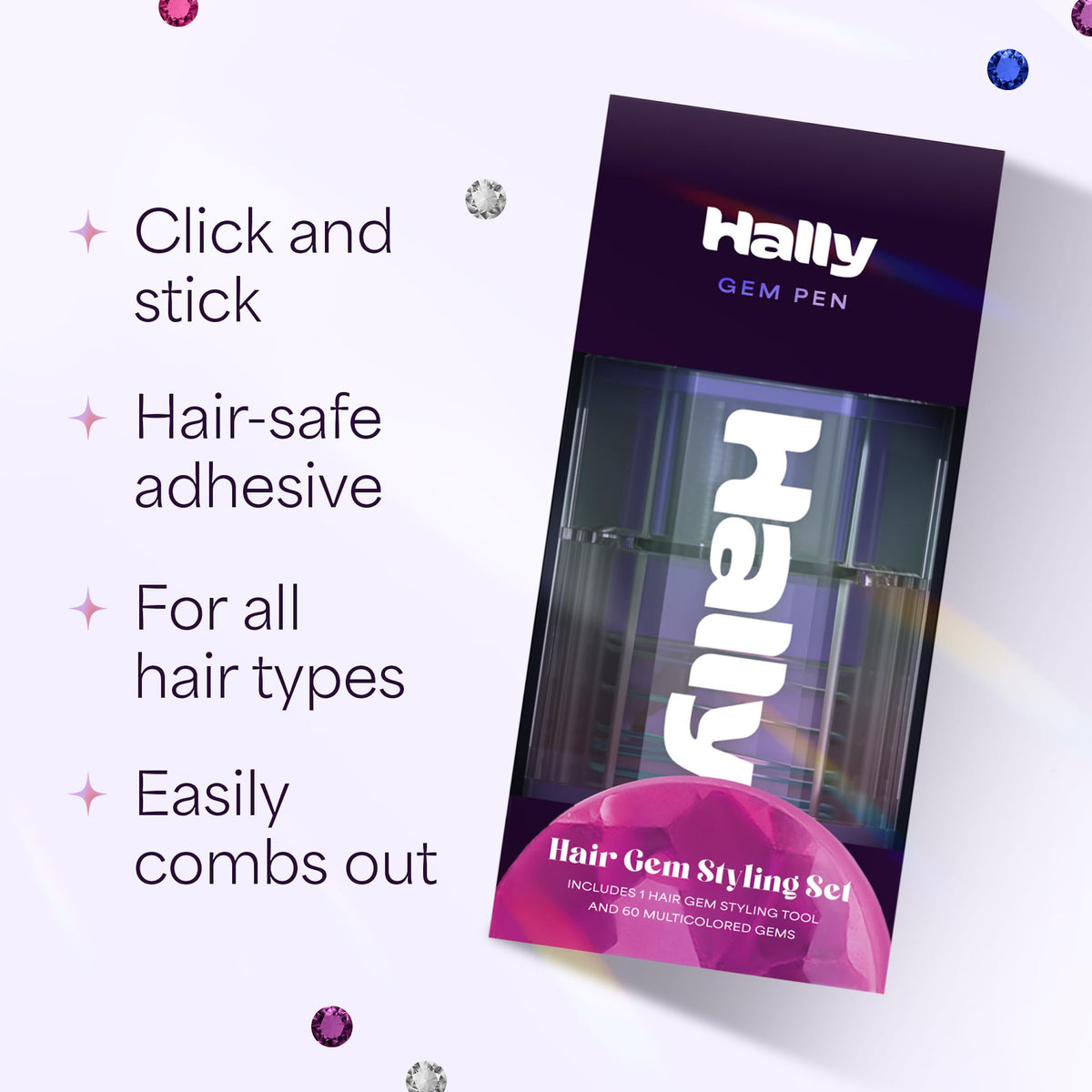 Hally Hair Gem Pen Kit with 240 Stick-On Hair Gems and Stamper Tool