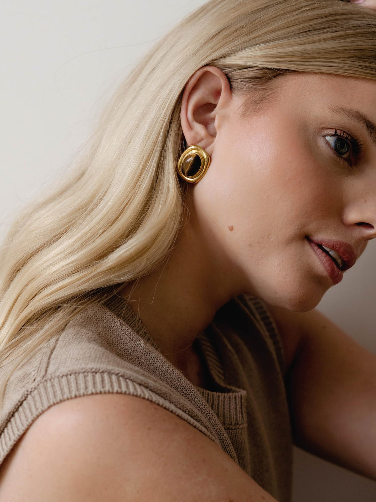 House Of Hunter Brown Sienna Stone Gold Statement Earrings