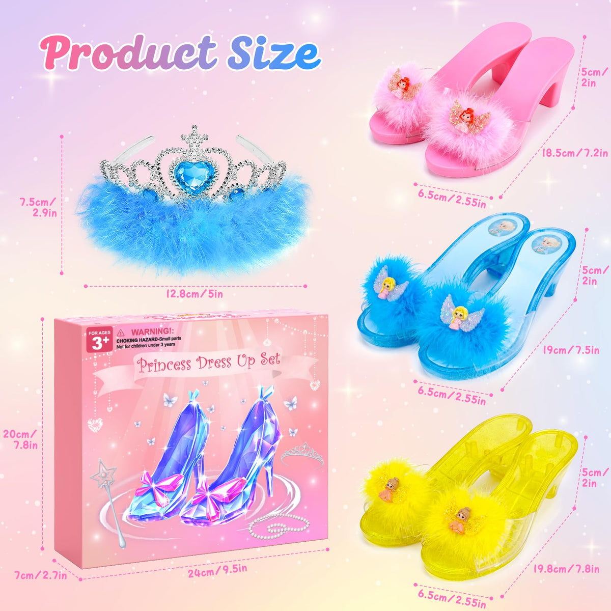 Princess Dress Up Shoes for Girls, Princess Toy Gift Set, Ages 3-6