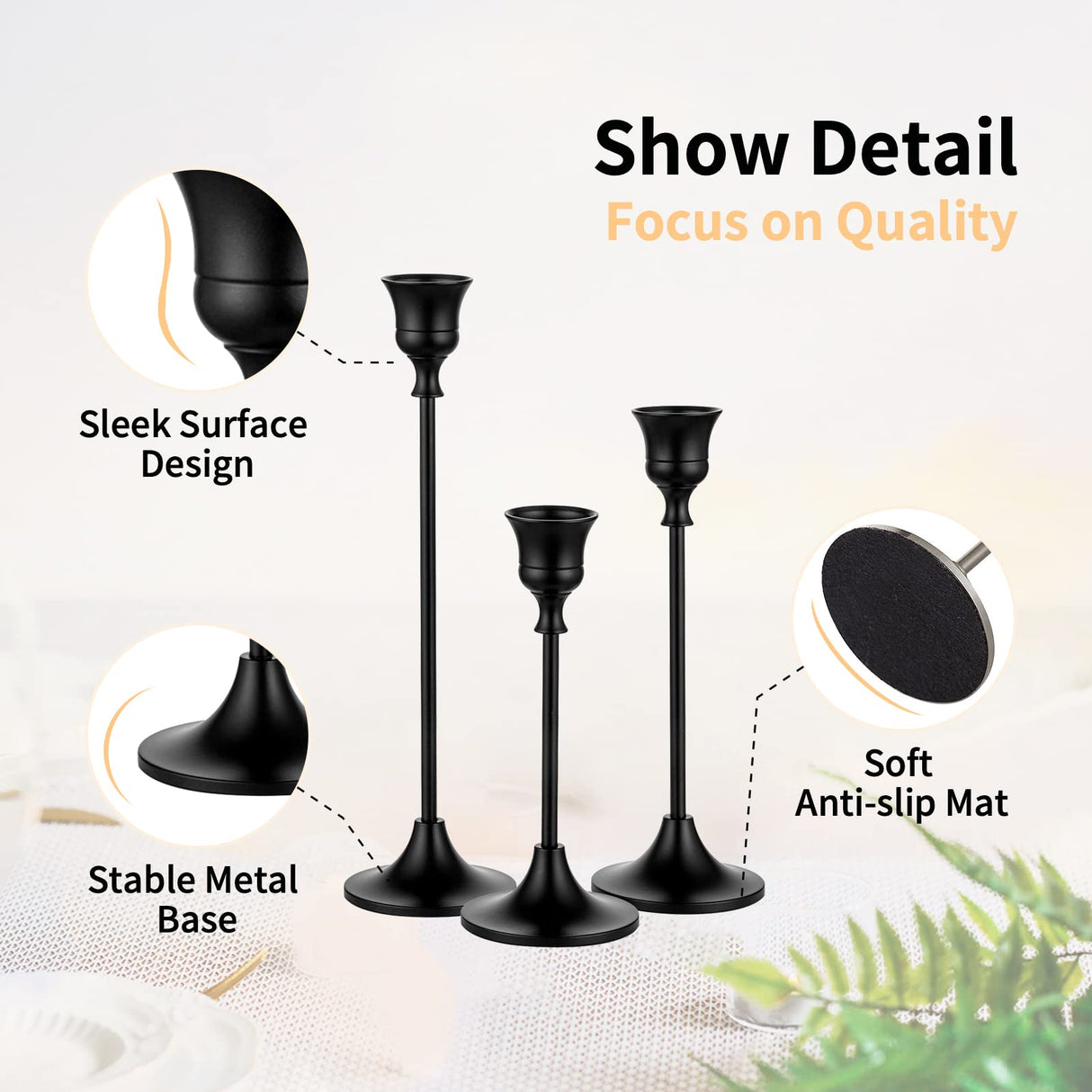 Nuptio Black Candle Holder Candlestick Holders Candle Sticks Holder Tapered Candle Holder Gothic Taper Candle Holders for Halloween Christmas Party Mantel Dinner Home Decoration 2 Sets(6 Pcs)