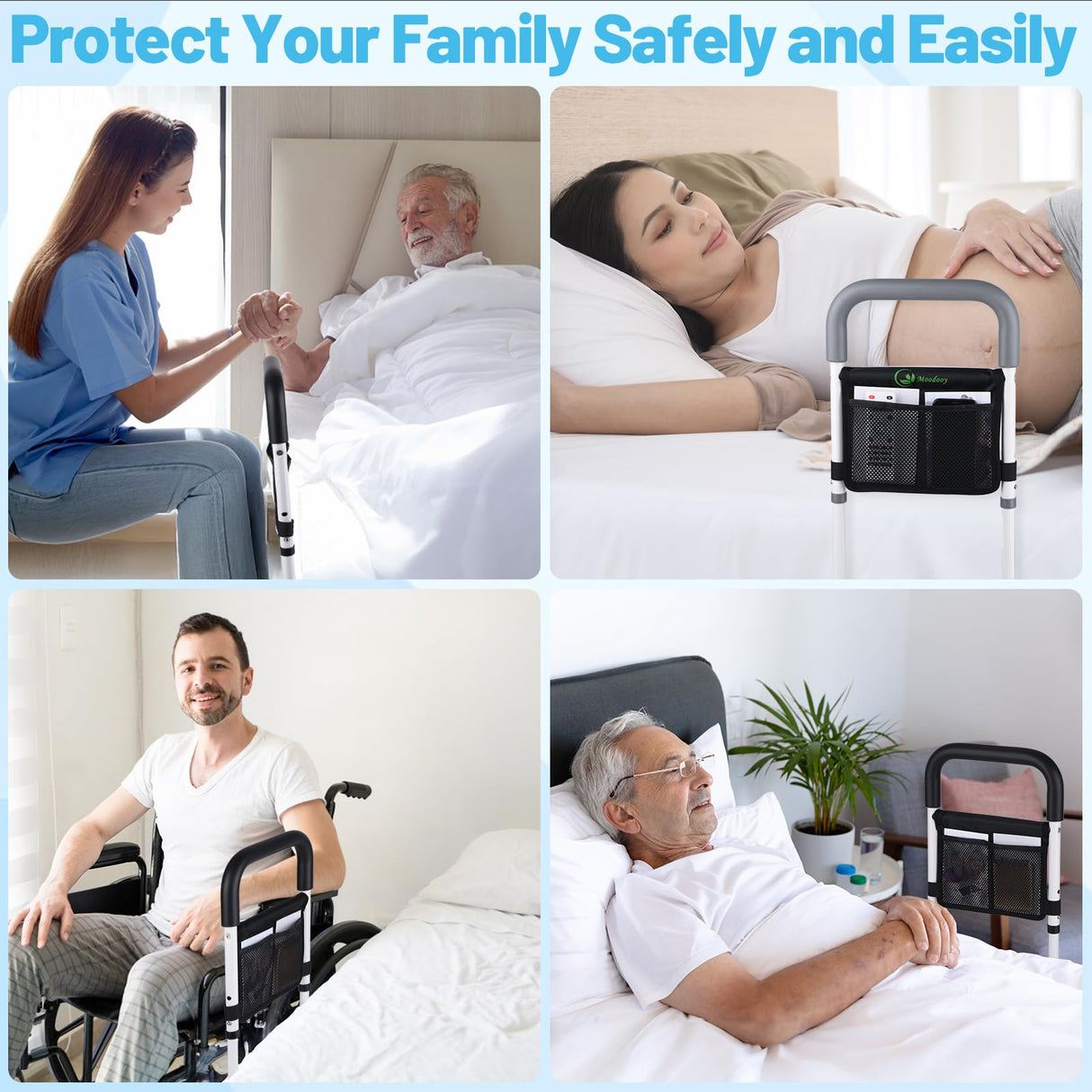 Moodooy Bed Rail for Elderly,Bed railings for Seniors,Sturdy and Stable, Height Adjustable,Bed Railing for Seniors with Fixing Strap and Storage Pocket,Bed Rails for Elderly Adults Safety,bedrails