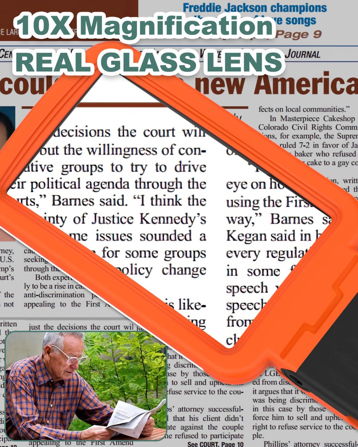 10X Magnifying Glass with Light and Stand, Rechargeable Folding Handheld Real Glass Magnifier, 3 Color Modes Dimmable Lighted Page Magnifier for Reading Small Prints, Seniors with Macular Degeneration