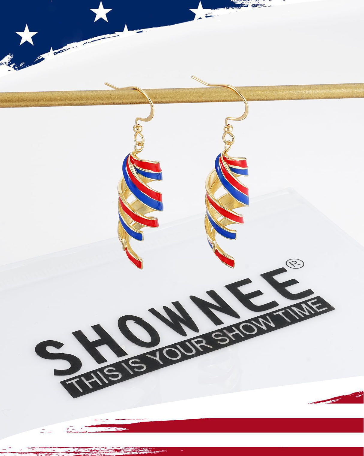 shownee Gold Dangle Patriotic Earrings for Women American Flag Red White Blue Earrings 250th Anniversary USA Merchandise 4th of july Independence Day Gifts