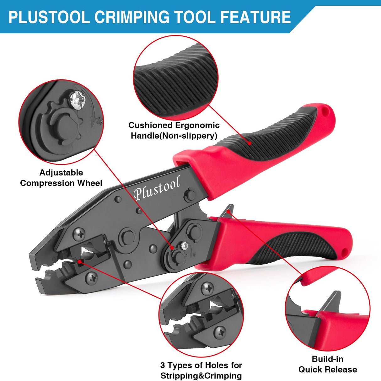 Plustool Crimping Tool for Spark Plug Ignition Wire, 8.5mm Ratchet Spark Plug Wire Crimper - Crimping Pliers - Electrical Terminal Crimping Tool