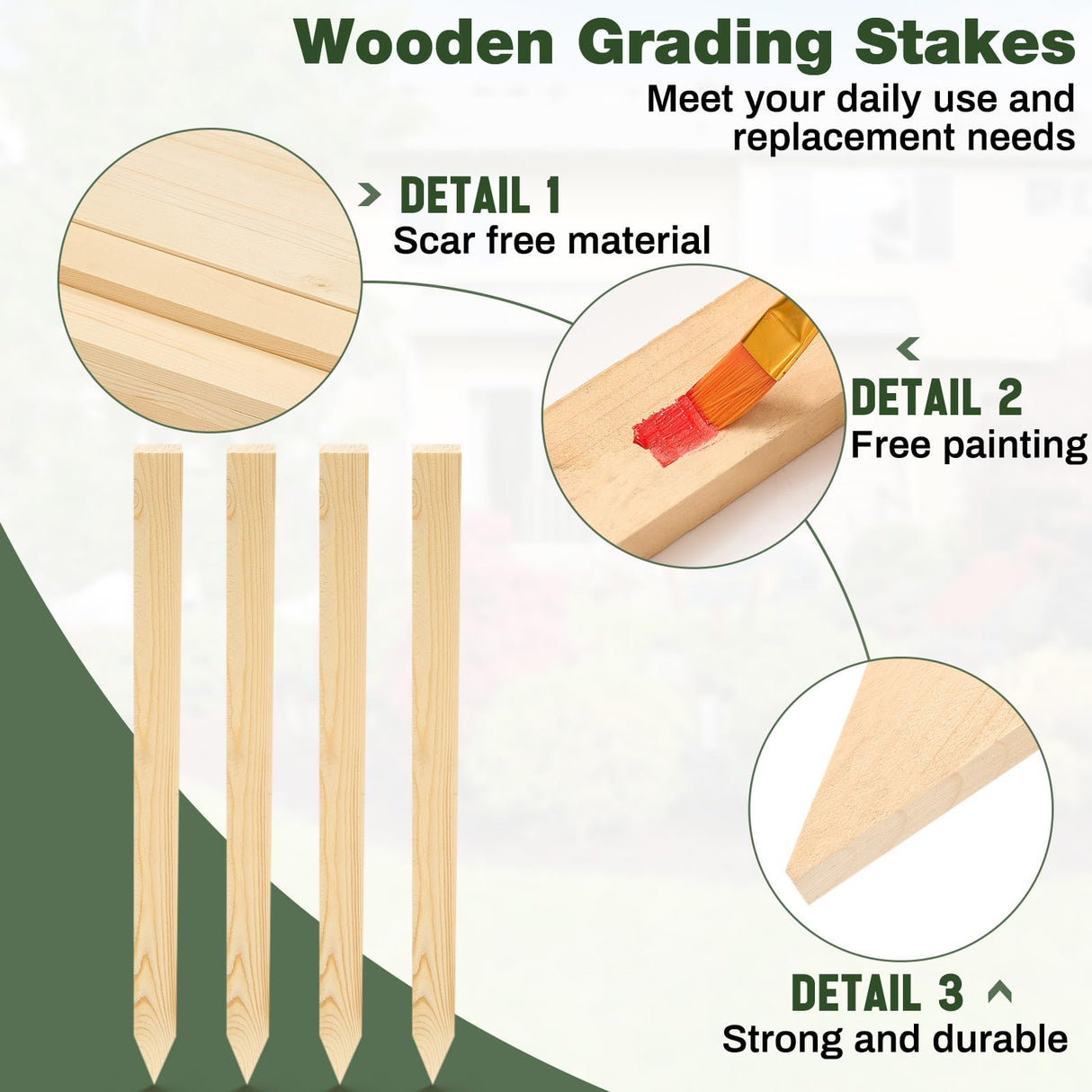 Colingmill 20 Pieces Wooden Garden Stakes 24 Inch Grade and Survey Stakes Wooden Garden and Sign Posts for Plant Support Silt Fence Yard Farm Survey Boundaries Baselines
