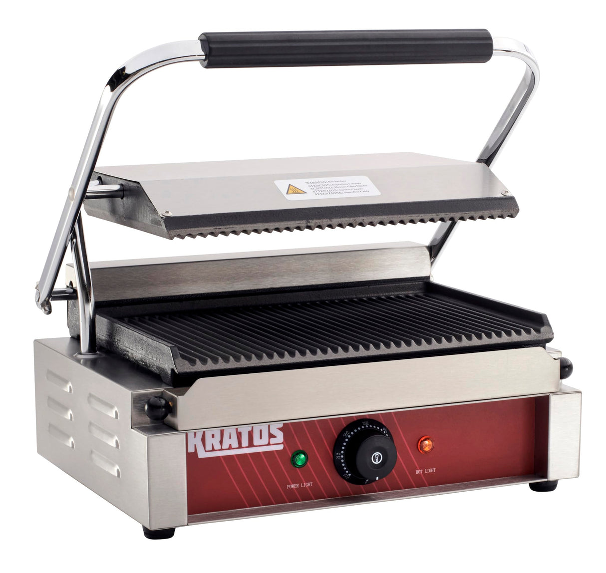 Kratos Commercial Electric Panini Sandwich Grill with Grooved Plates, 14" x 9" Cooking Surface, Commercial Countertop Panini Press, 120V, 1750W (29Y-020)