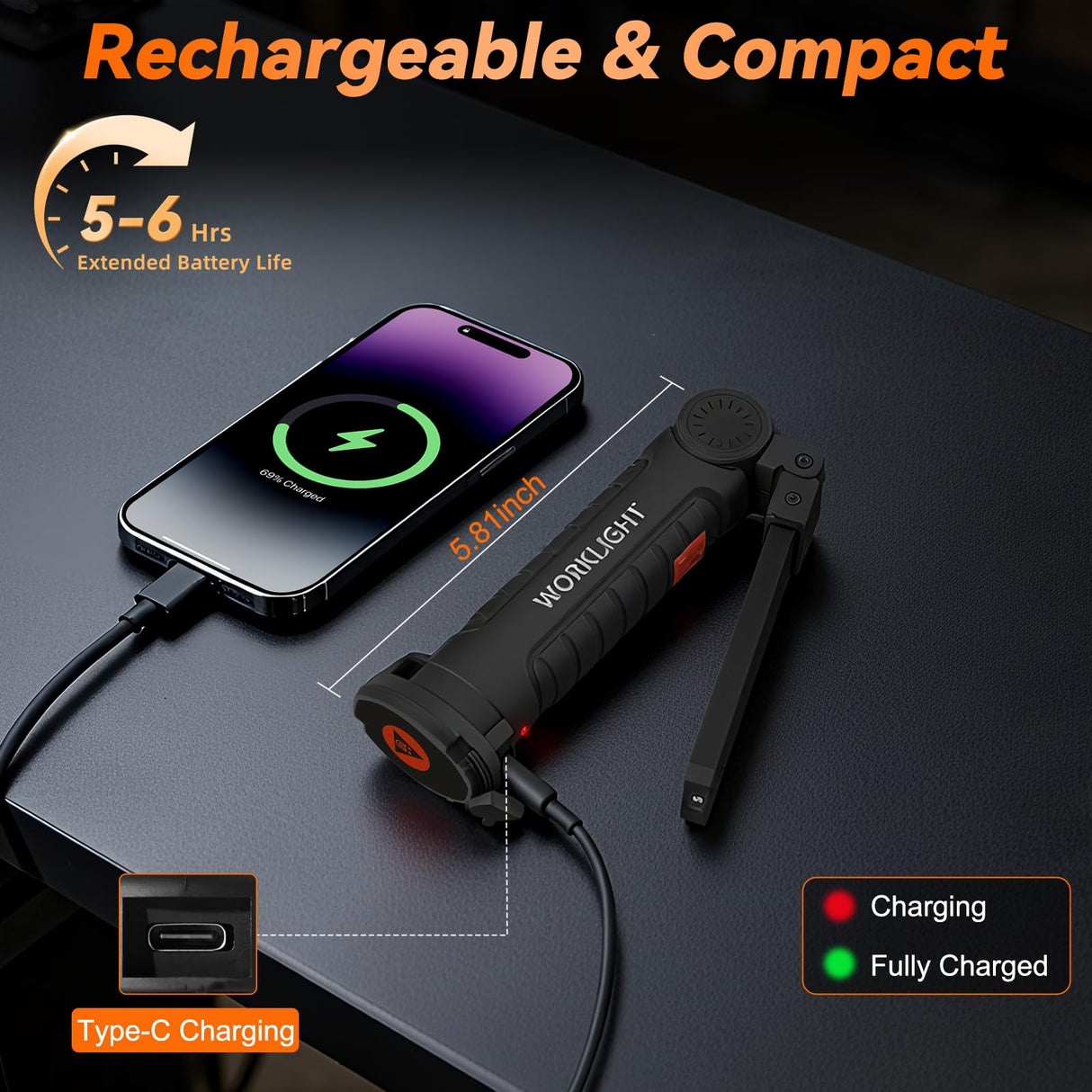 Ruboliy 6Pack Magnetic Rechargeable LED Work Light/Flashlight for Mechanics