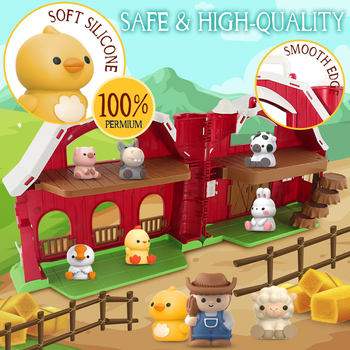 AuroTops Toys for 1 2 3 Years Old Boys and Girls, Big Barn Playset with Farm Animal, Preschool Montessori Toy, Farm Playset with Big Red Barn & Farmer, Christmas & Birthday Gift Toy for Kids