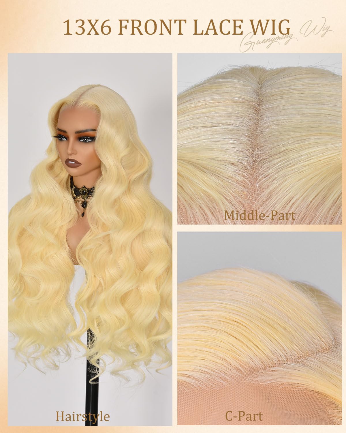 Guangming 32 Inch 613 13x6 Lace Front Wig Human Hair 200% Density Body Wave Blonde Wig Human Hair 613 HD Lace Frontal Wigs Pre Plucked with Baby Hair for Women