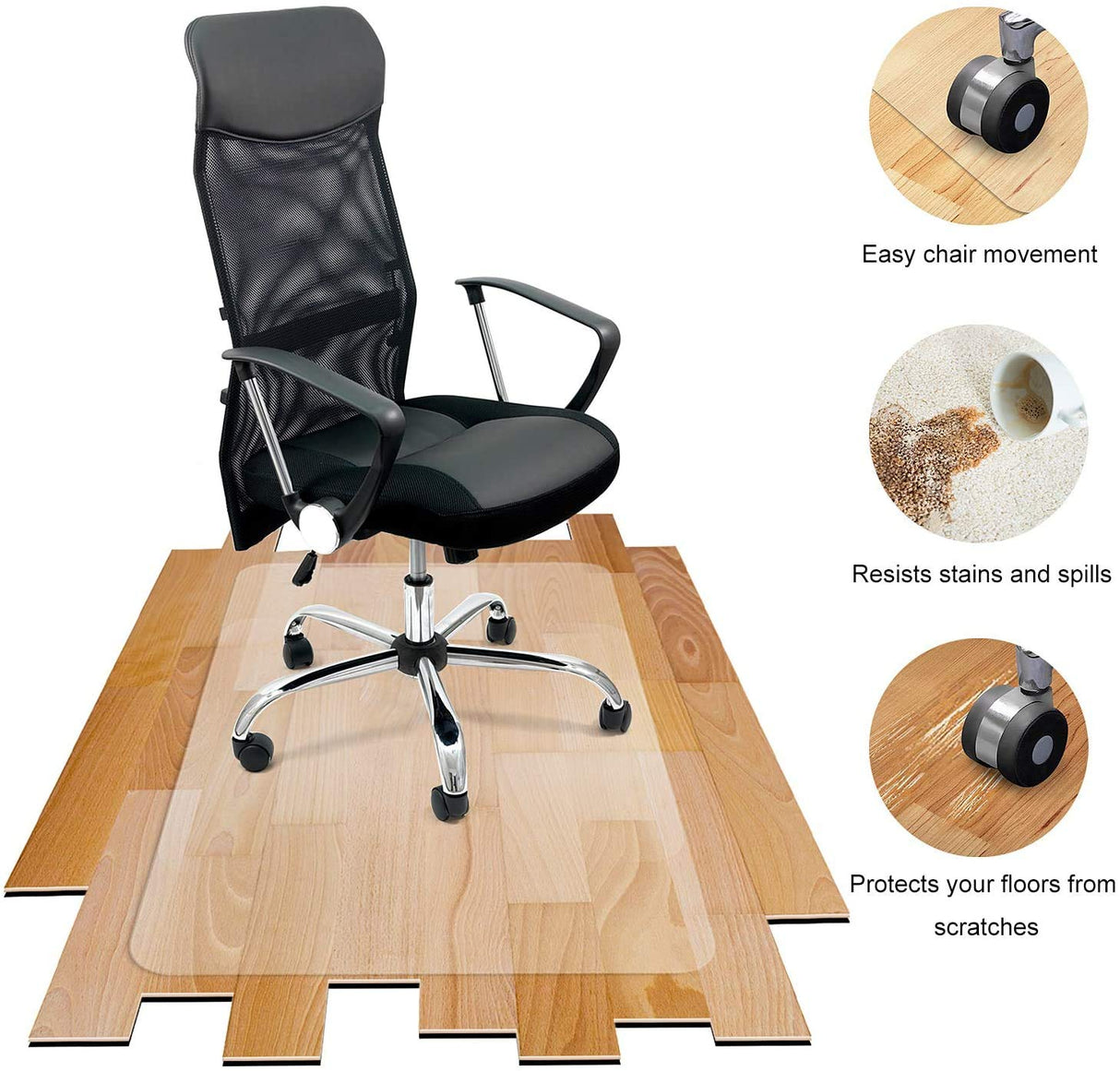 Azadx Office Chair Mat for Hardwood Floor - 30 x 48'', Clear Easy Glide on Hard Floors, Plastic Under Desk Mat