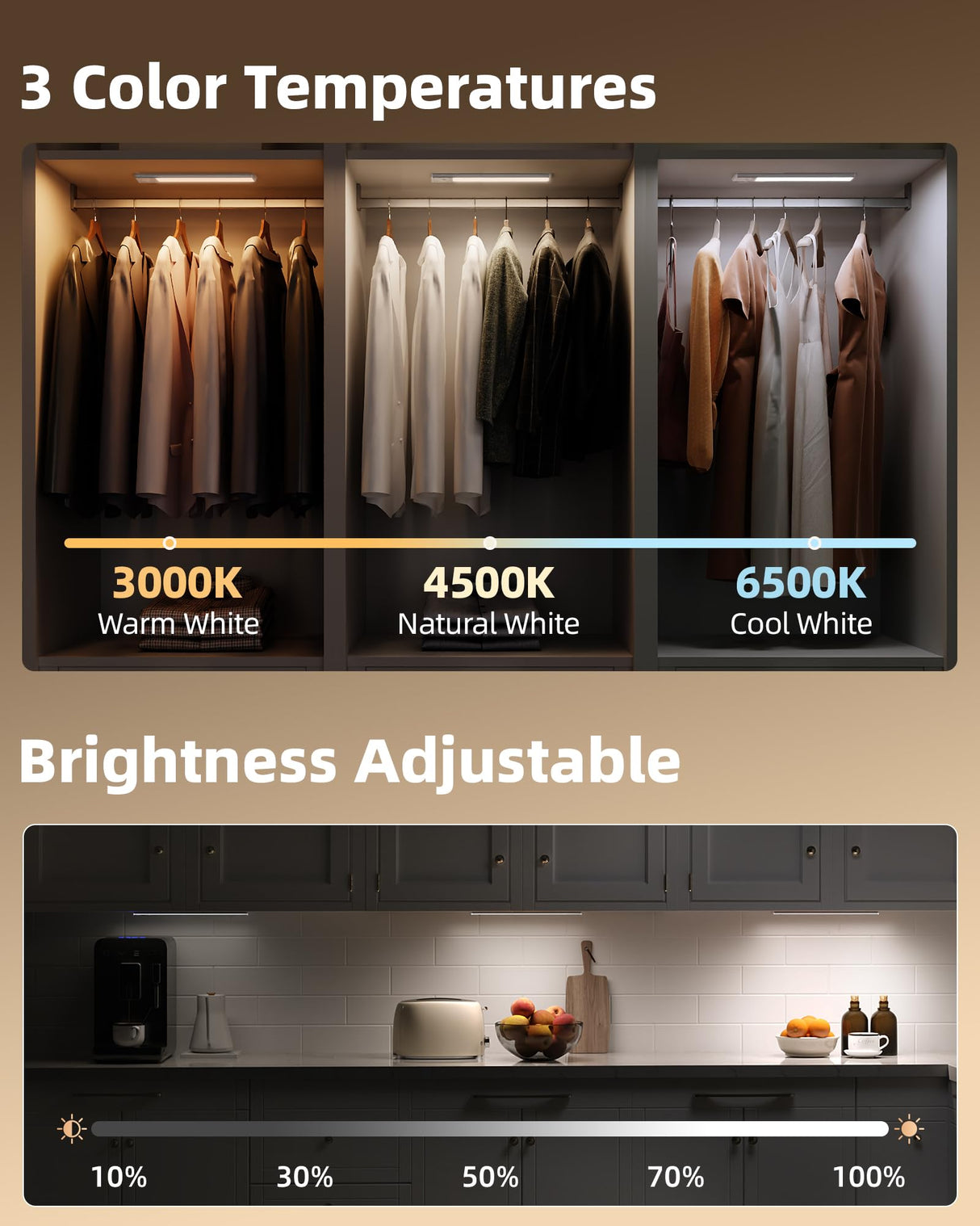 EZVALO 12-inch Under Cabinet Lighting, 3200mAh Rechargeable Motion Sensor Light Indoor, with Dimmable & 3 Color Temps, Magnetic Closet Lights, Wireless Under Counter Lights for Kitchen, Stairs(4-Pack)