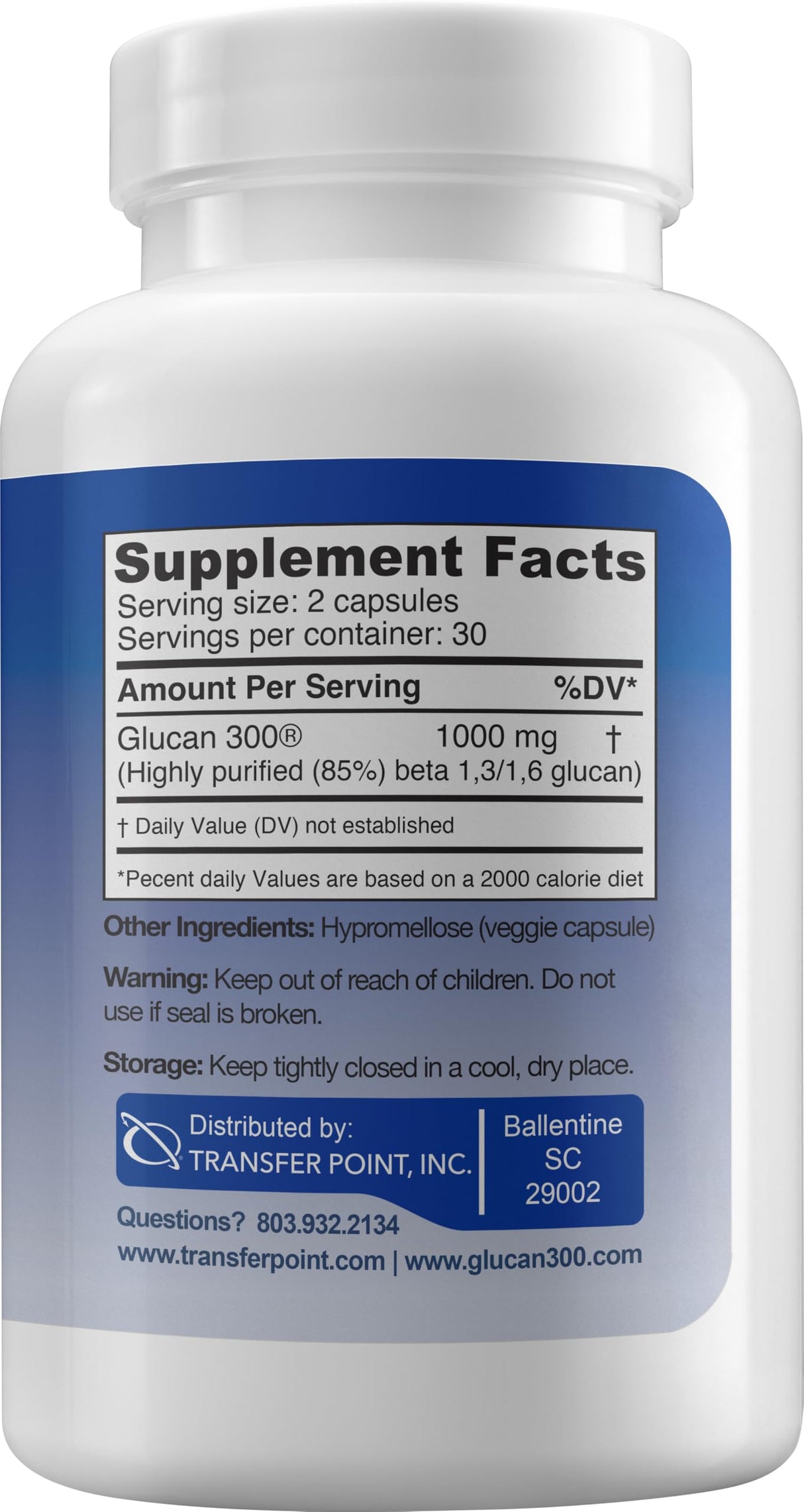 Transfer Point Immune Support Supplement Highly Purified Beta Glucan 500 mg per Capsule beta glucan Fiber Supplement (Pack of 2-500mg beta glucan Powder per Capsule)