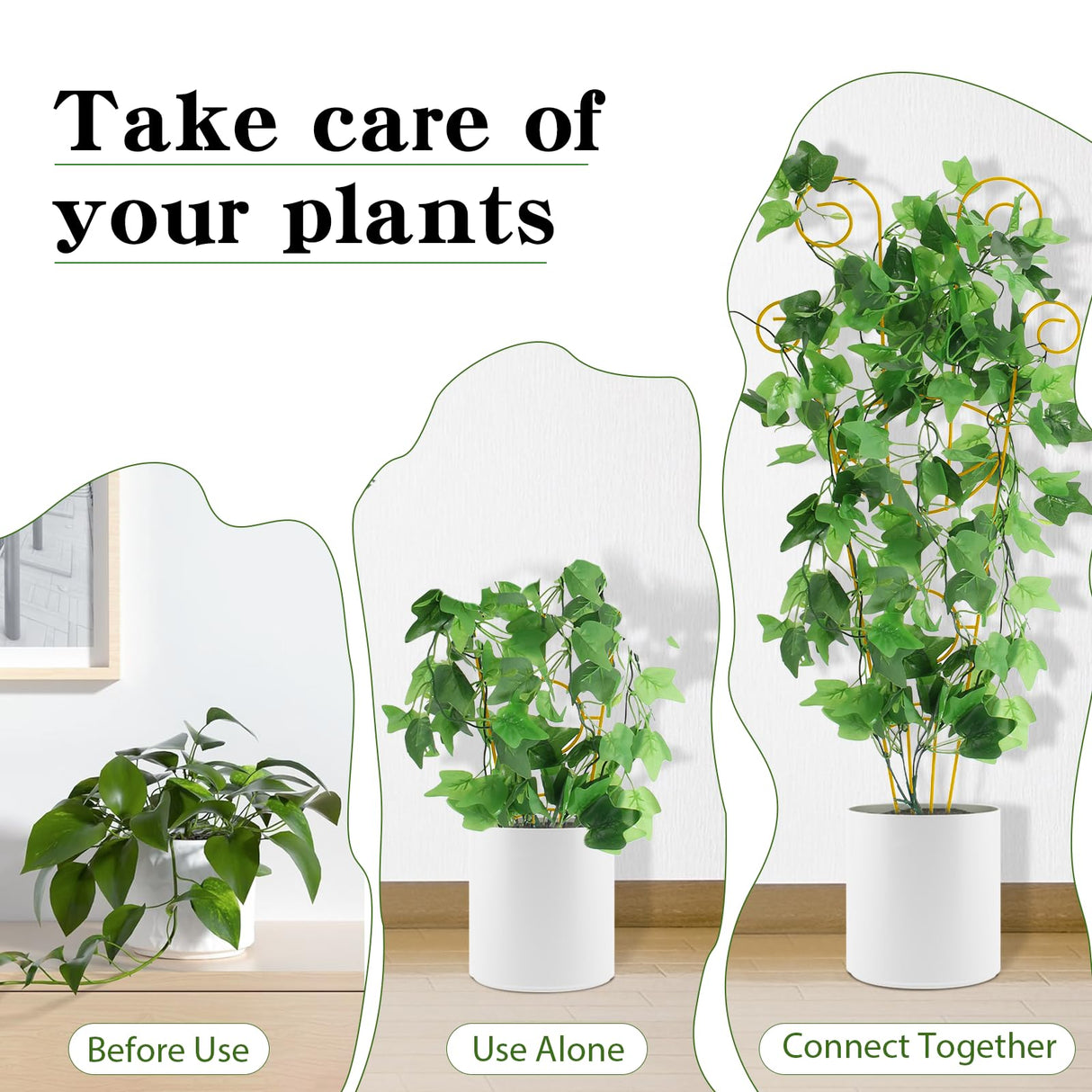 ZOUTOG Trellis for Climbing Plants Indoor 4 Pack 30 Inch,Rustproof Metal Garden Trellis for Potted Plants,Sturdy Houseplant Support Indoor Outdoor for Ivy Pothos Monstera Hoya Flower Vine(Golden Moon)