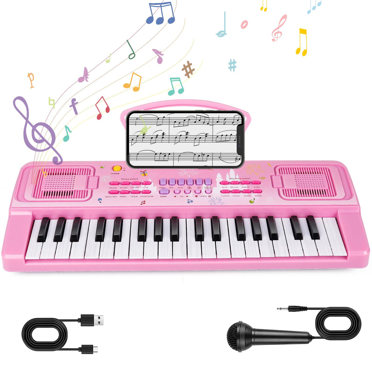 Kids Keyboard Piano, 37 Keys Keyboard Electric Digital Piano, Early Learning Educational Musical Toys Piano for Kids Toddlers Beginners with Music Stand, Microphone - Christmas Birthday Gifts, Pink