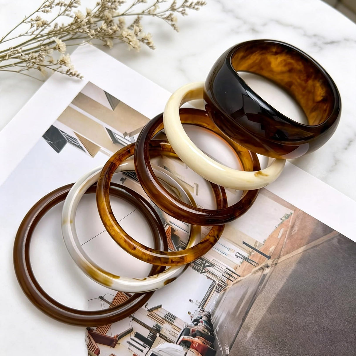 FIRSAUKI Chunky Resin Acrylic Bangle Bracelets for Women