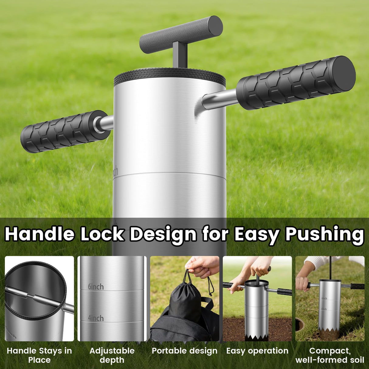 YAJAREN Portable Golf Hole Cutter Tool Stainless Steel for USGA Standard|Detachable Anti-Slip Handle Golf Hole Digger with Depth Marks|Backyard DIY Putting Green & Lawn Golf Practice