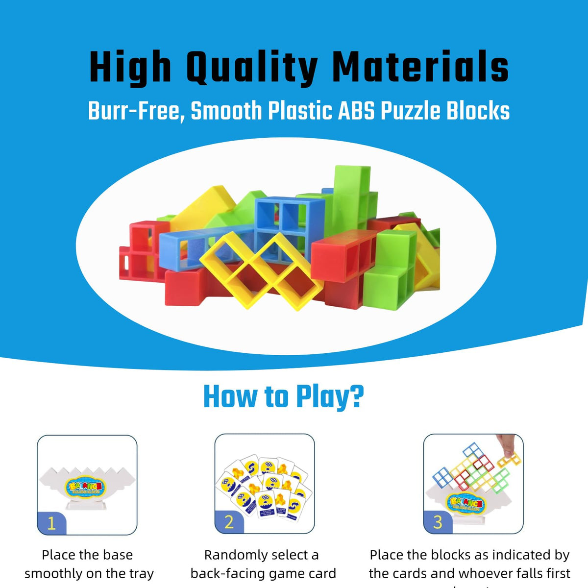 Gdaytao 64 Pcs Stacking Tower Game with 22 Cards, Balance Building Blocks