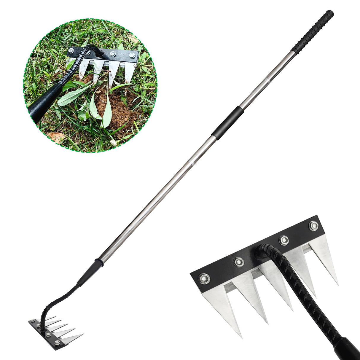 Forged Iron Weeding Rake, Gardenia 2.0 Iron Weed Rake with Long Handle