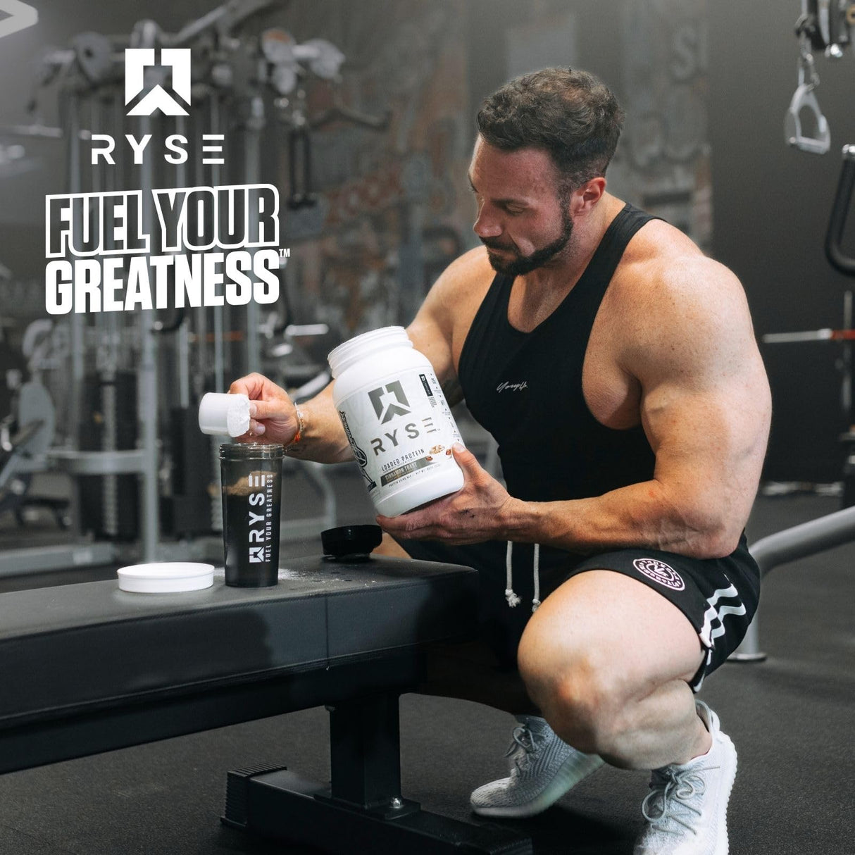 RYSE Loaded Protein Powder - Peanut Butter Cup - 25g Whey Protein Isolate & Concentrate with Prebiotic Fiber & MCTs - Low Carb, Low Sugar, Digestive-Friendly - 54 Servings / 4 lb Tub