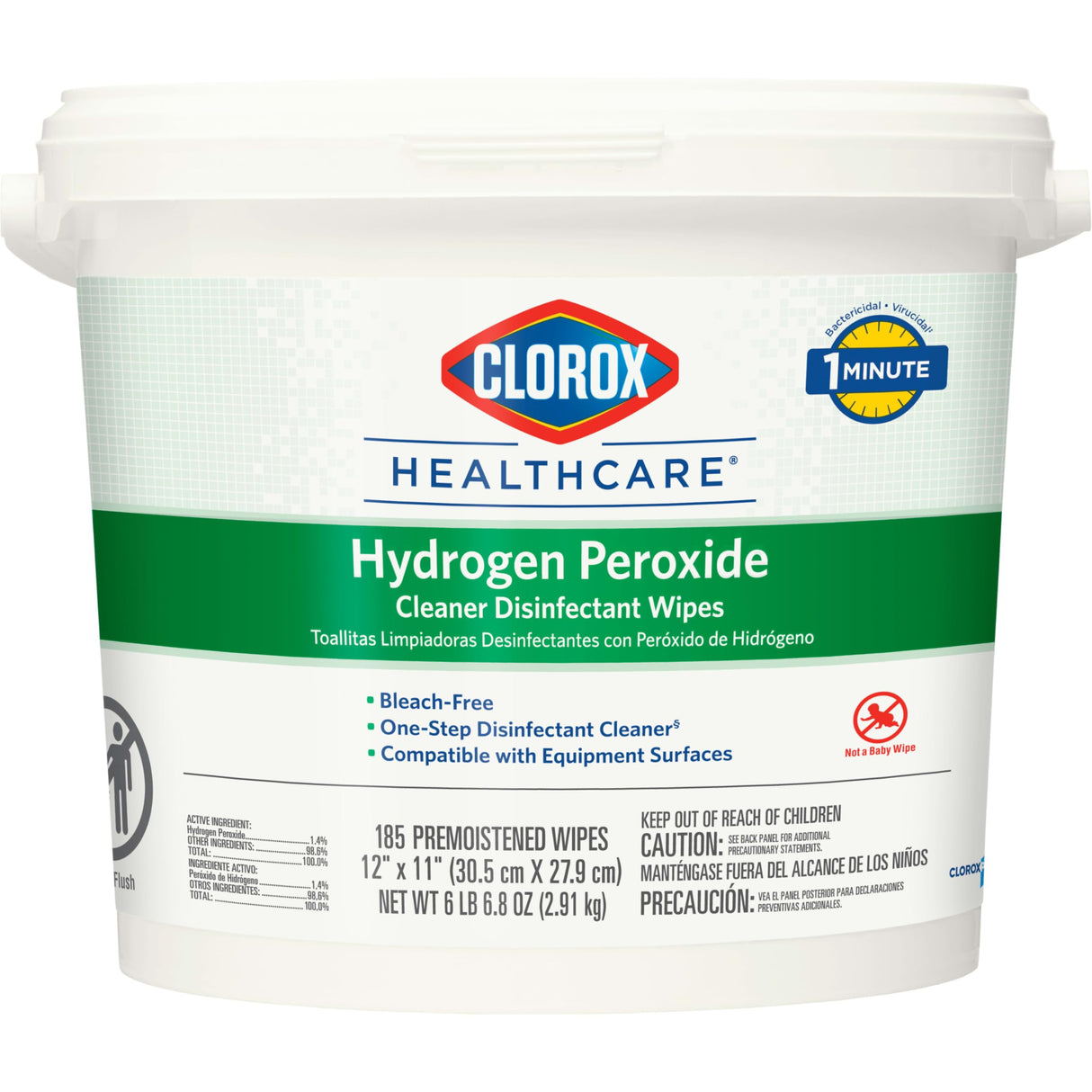 Clorox Healthcare Cleaner Disinfectant Hydrogen Peroxide Wipes, Go-To Bleach Free Disinfecting Wipes, Designed for Hospitals and Clinics, 12" x 11", 185 ct.