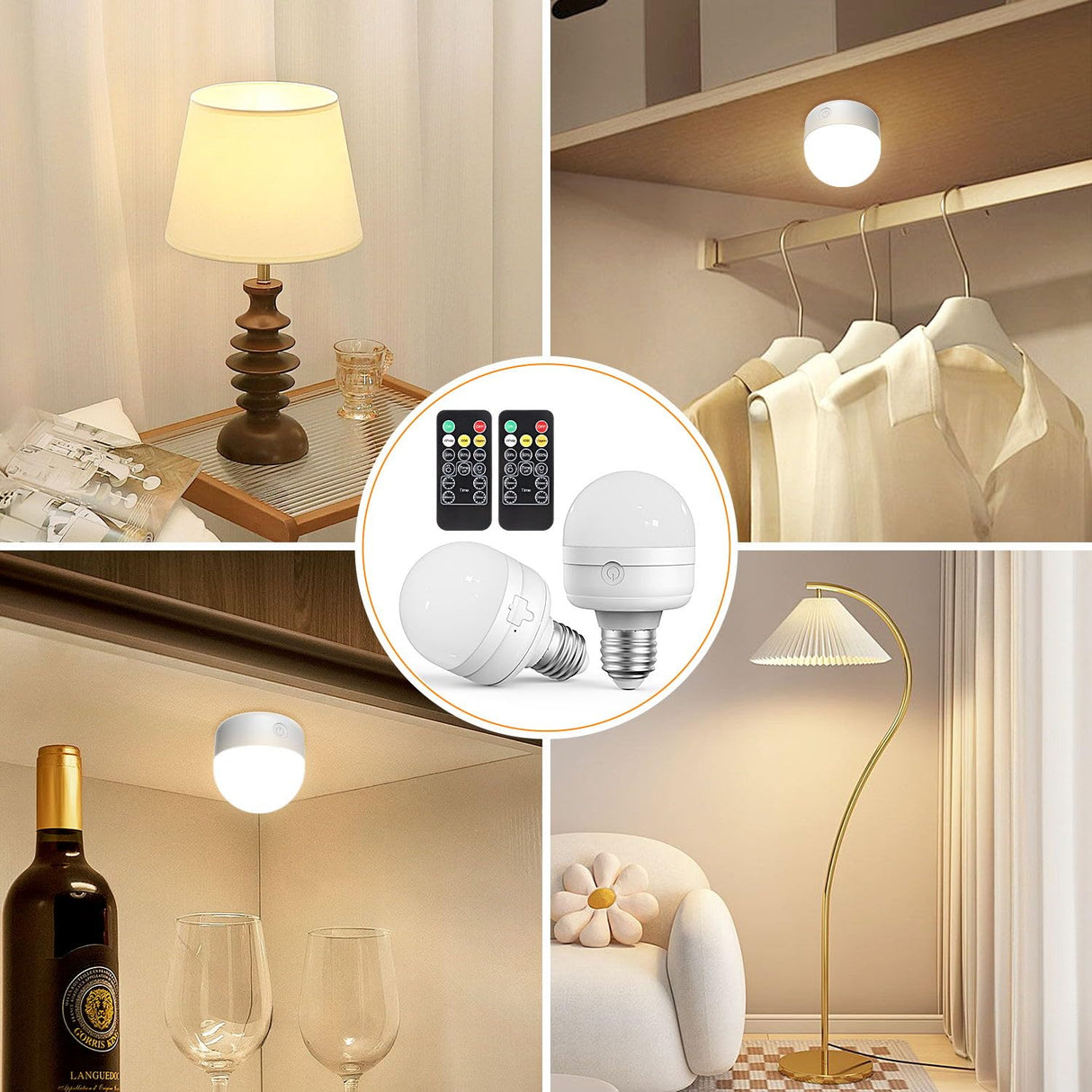 Rechargeable Light Bulb with Remote - E26 2Pack 5W 350LM Dimmable Detachable LED Bulb 3 Color Temperature Options & 3 Timer, 2000mAh Battery Operated Magnetic Bulbs, Bulbs for Non-Hardwired Fixture