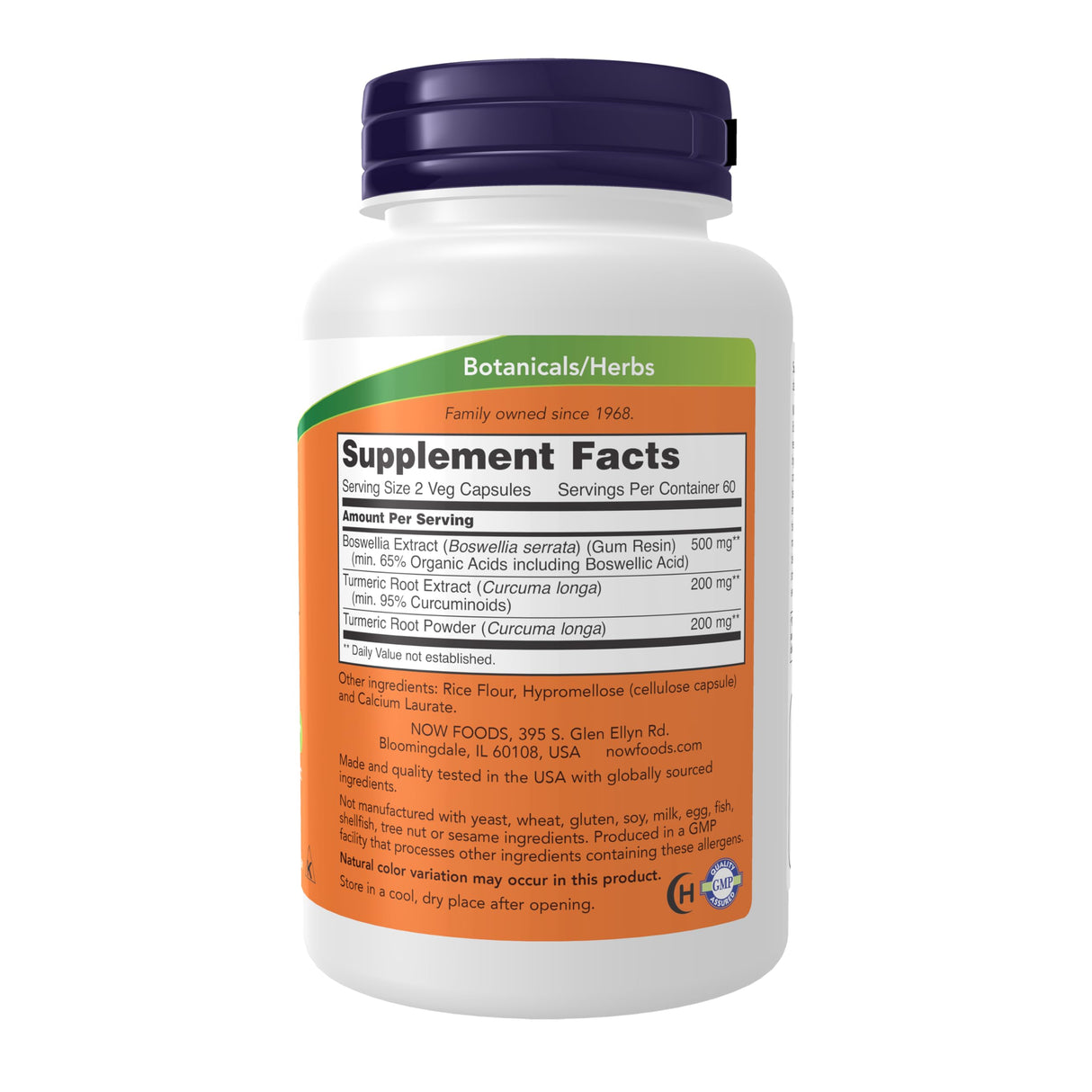 NOW Foods Supplements, Boswellia Extract 250 mg, plus Turmeric Root Extract, 120 Veg Capsules