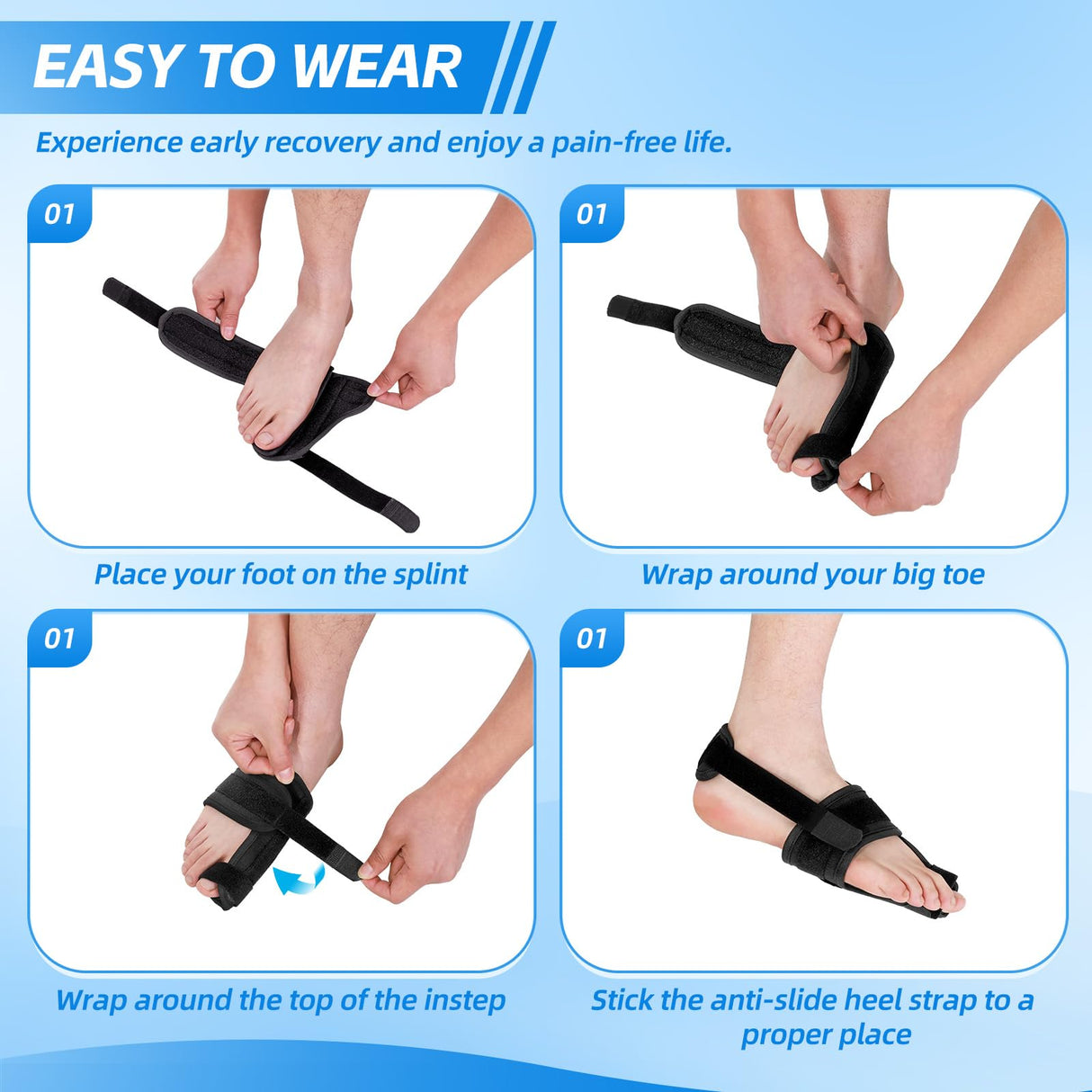 Chonario Big Toe Splint for Broken Toe, Fracture Big Toe Protectors Support for Sprains, Arthritis, Turf Toe, Women & Men, Big Toe Brace with 2 Detachable Metal Plates - Left