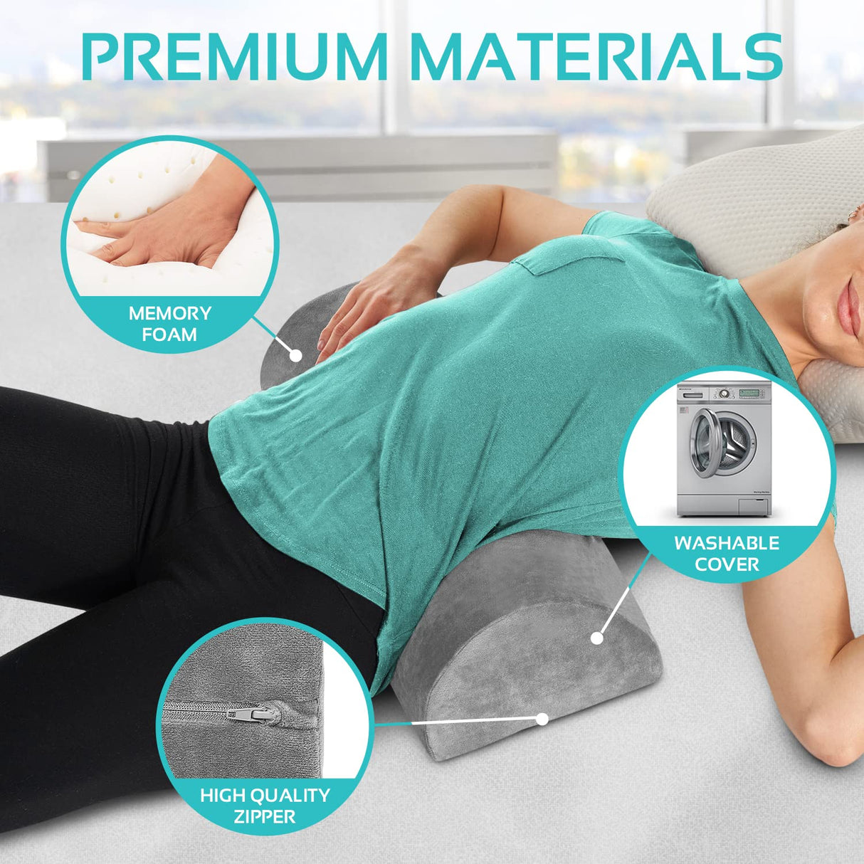 2 Pack Large Half Moon Bolster Pillow for Legs, Knees, Lower Back and Head (2 Pack) Lumbar Support Pillow for Bed, Sleeping | Semi Roll for Ankle and Foot Comfort - Machine Washable Cover, Grey