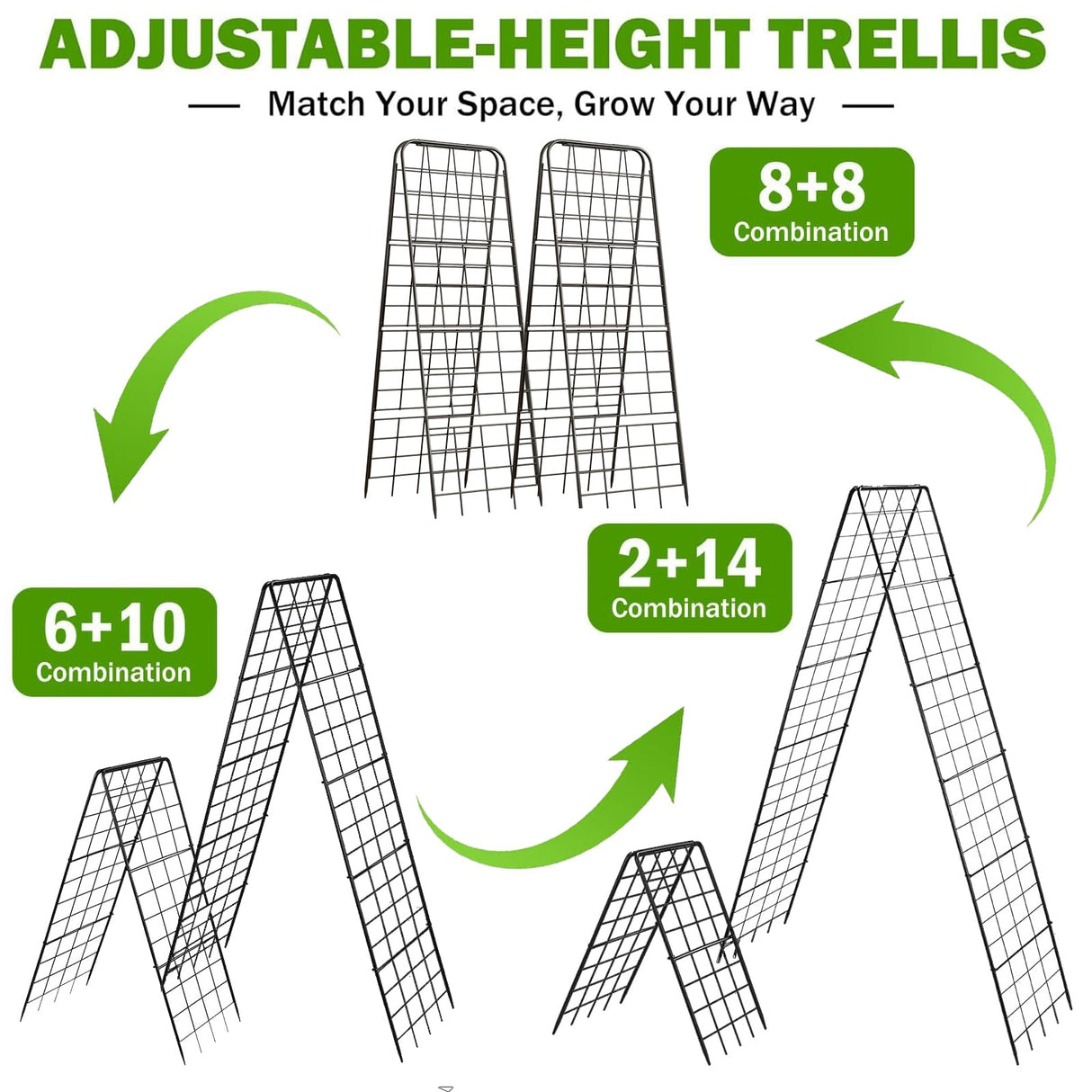 Heavy Duty 50"x17" Adjustable A-Frame Trellis for Climbing Plants – Rust-Proof Metal Garden Trellis with Dense Grid Design, Perfect for Raised Beds, Tomatoes, Cucumbers & Outdoor Vines (Black, 1 Pcs)