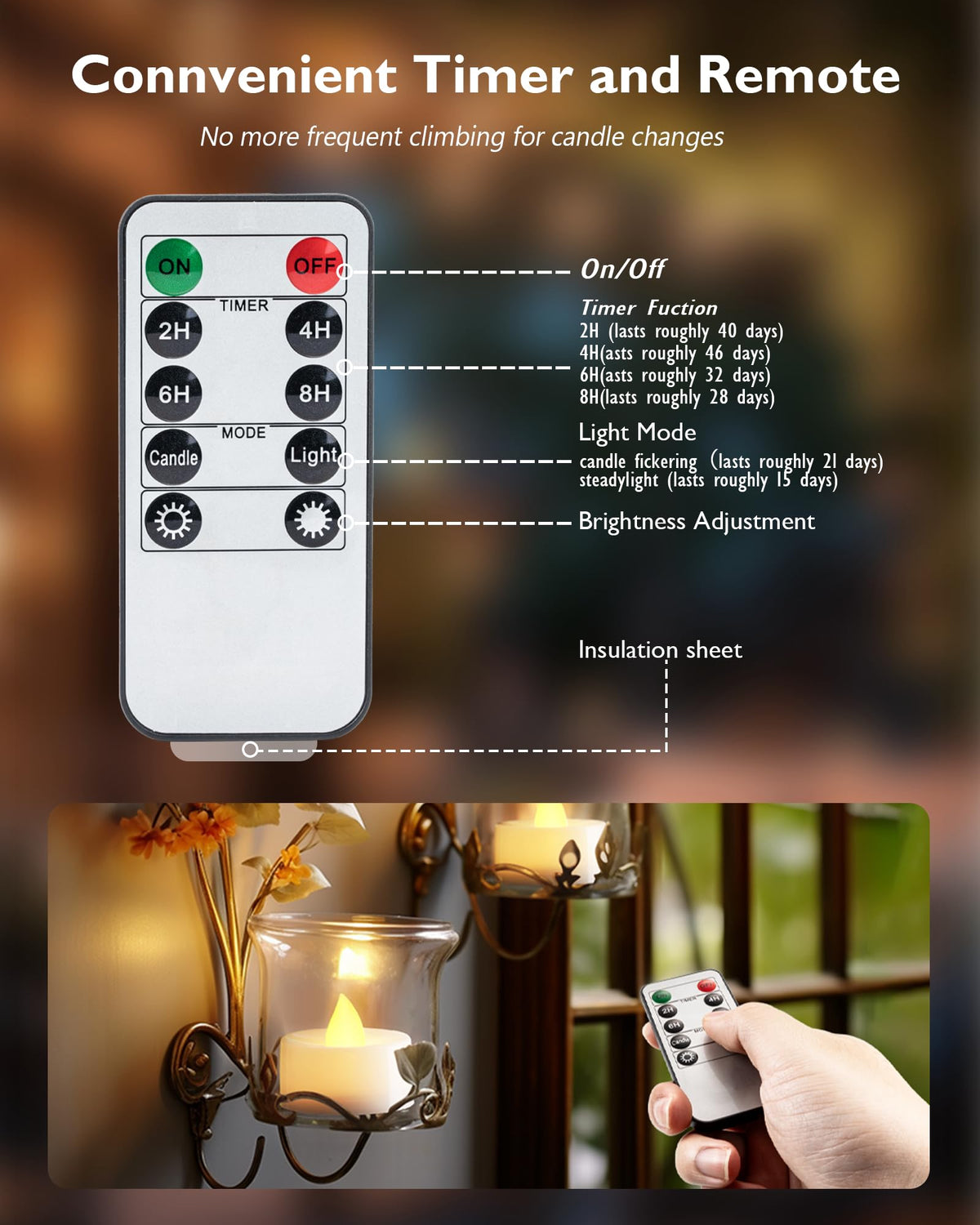 Homemory 12-Pack Remote Flameless LED Battery Tea Light Candles, 400+Hrs