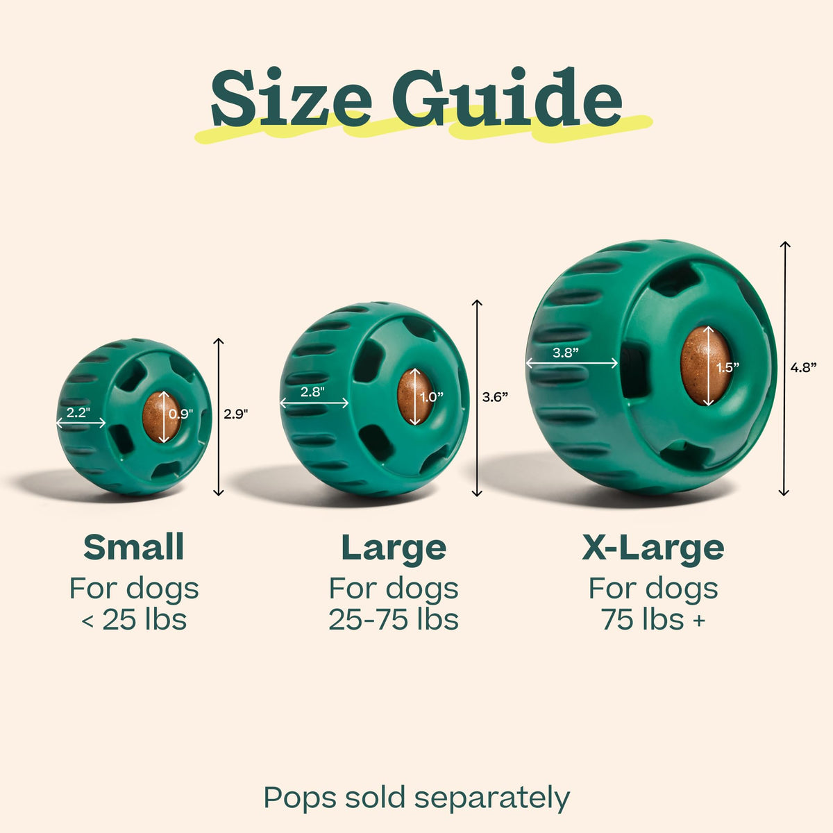 WOOF Pupsicle Interactive Dog Ball Toy for Dogs 25-75 lbs - Green