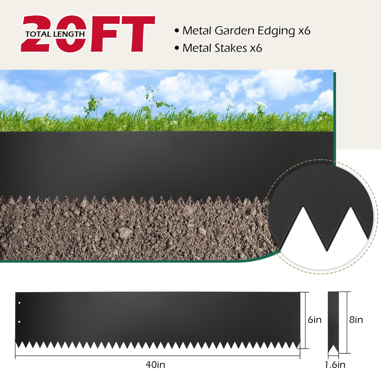 Dyna-Living 40 x 6 Inch Metal Edging for Landscaping 6 Pack Garden Edging