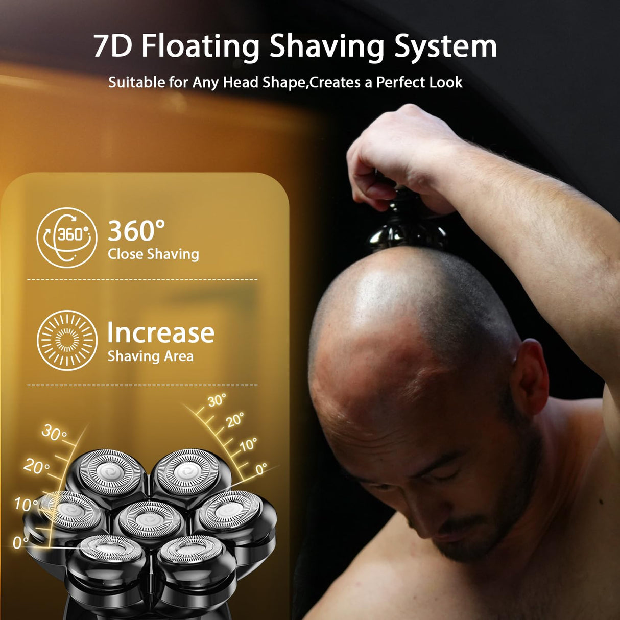 7D Head Shaver for Bald Men,IPX7 Waterproof Electric Rotary Shaver with Detachable Heads, Wet/Dry Shaving, LED Display, USB Rechargeable - Grooming Kit for Men & Women