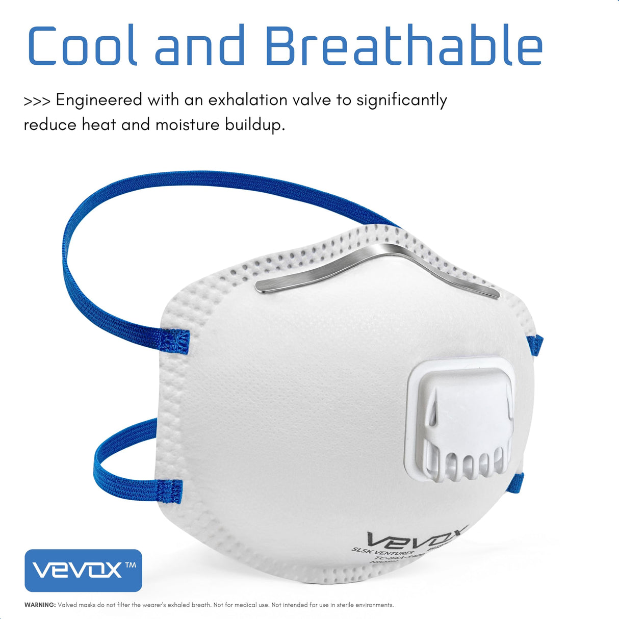 VEVOX™ N95 Masks for Adults – NIOSH Approved – 10 or 20 Pack – Valved Particulate Respirator with Comfort-Plus Seal – Dust Masks for Construction Work, Sanding, Woodworking, Mold, Drywall & Pollen