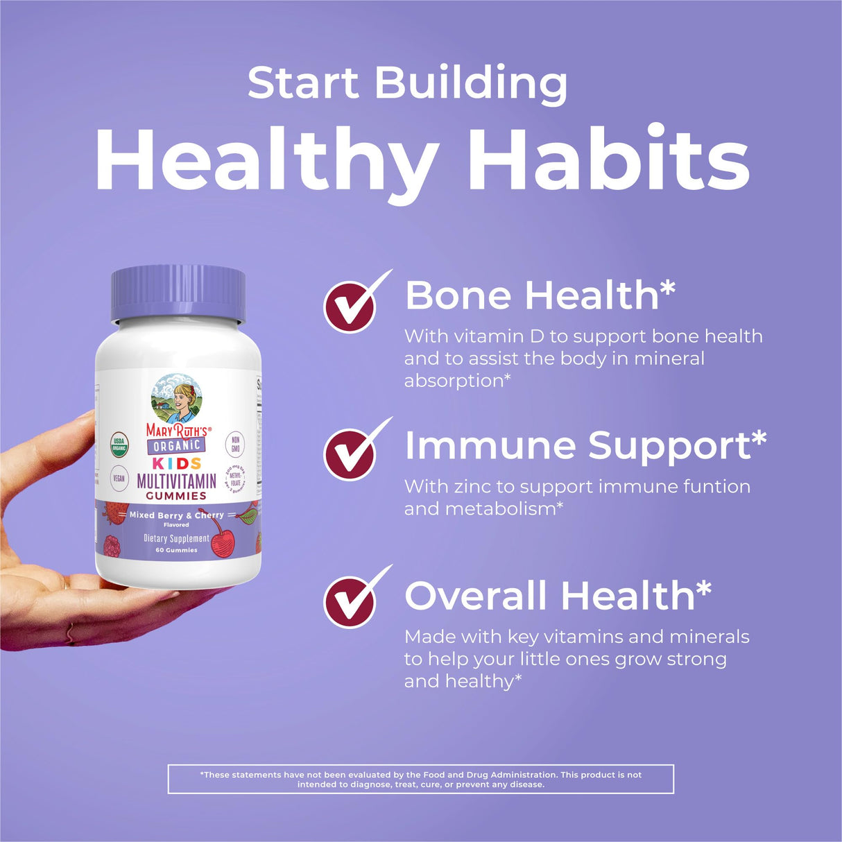 MaryRuth Organics Kids Vitamins | Multi | 1 Month Supply | Multivitamin Gummies for Ages 4+ | Multivitamin for Kids | Vegan | Only 2 Gummies a Day | 60 Count