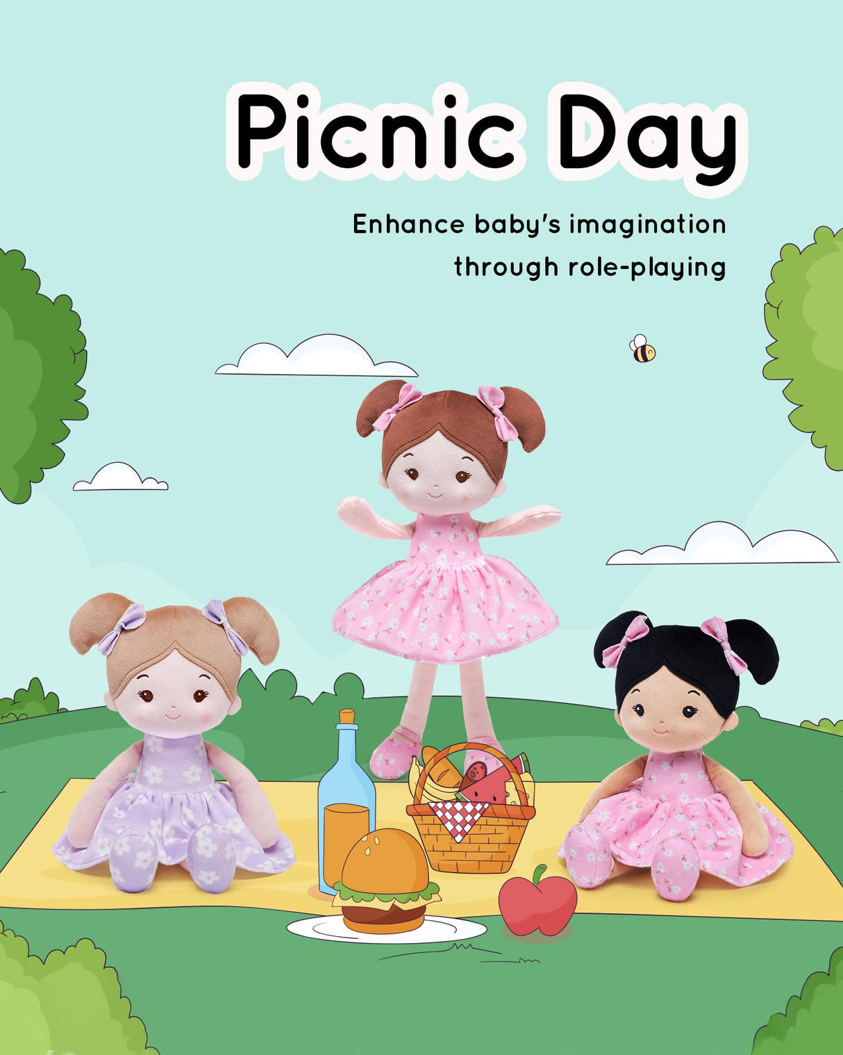 LeyaDoll Soft Baby Doll Toys (12''), My First Baby Rag Doll for 1 Year-Old Girl Birthday Gift, Christmas Plush Toys Gift for Toddler Kids Infants -FloraBelle(Pink)