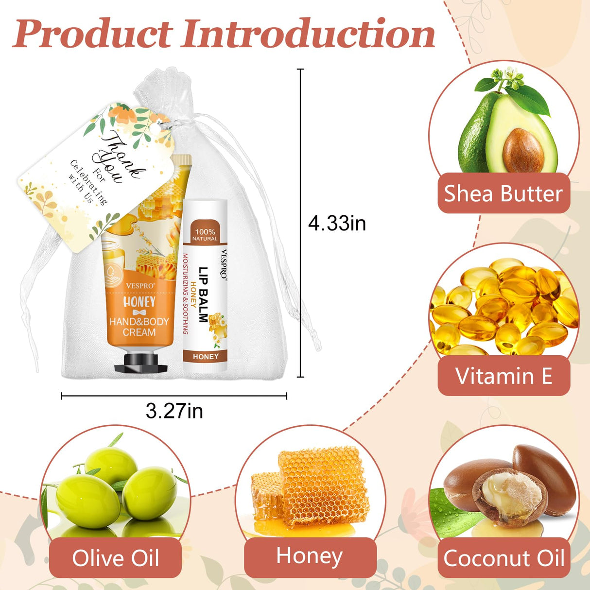 30 Sets Bulk Hand Cream and Bulk Lip Balm Gifts, Stocking Stuffers for Women, Wedding Favors for Guests with Thank You Card and Organza Bags, Christmas Gifts, Employee Appreciation Gifts