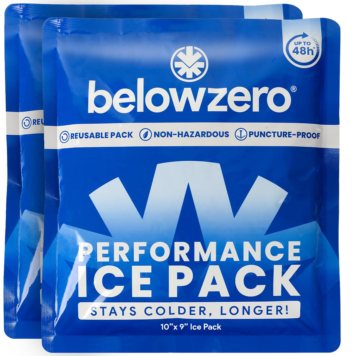 Below Zero Prefilled Reusable Ice Packs for Coolers | Long Lasting Freezer Ice Blocks for Camping, Lunch Bags & More | 48 Hour Cooler Ice Pack Technology | Medium 10”x9” (2-Pack)