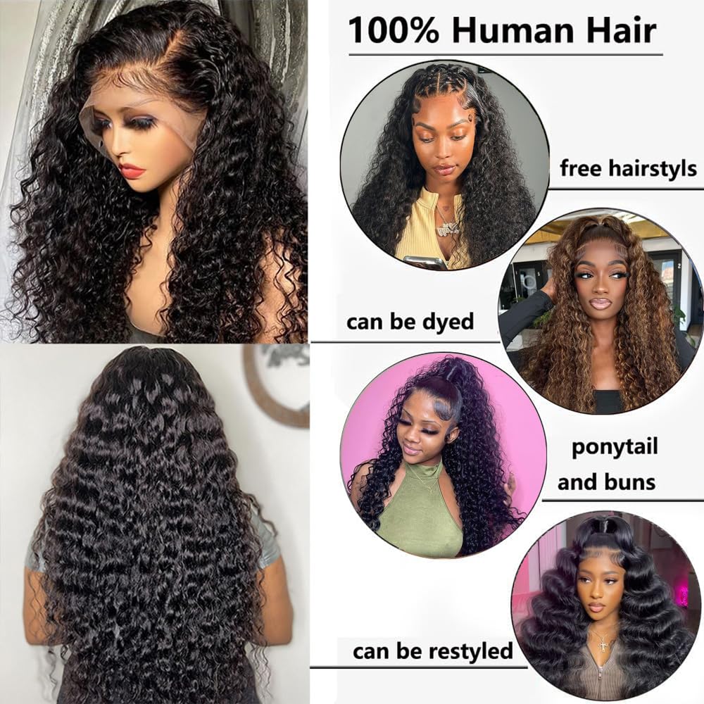 32 Inch Water Wave 13x6 HD Lace Front Wigs Human Hair 200 Density Lace Frontal Wig Human Hair Pre Plucked with Baby Hair Deep Part Curly Wig for Women