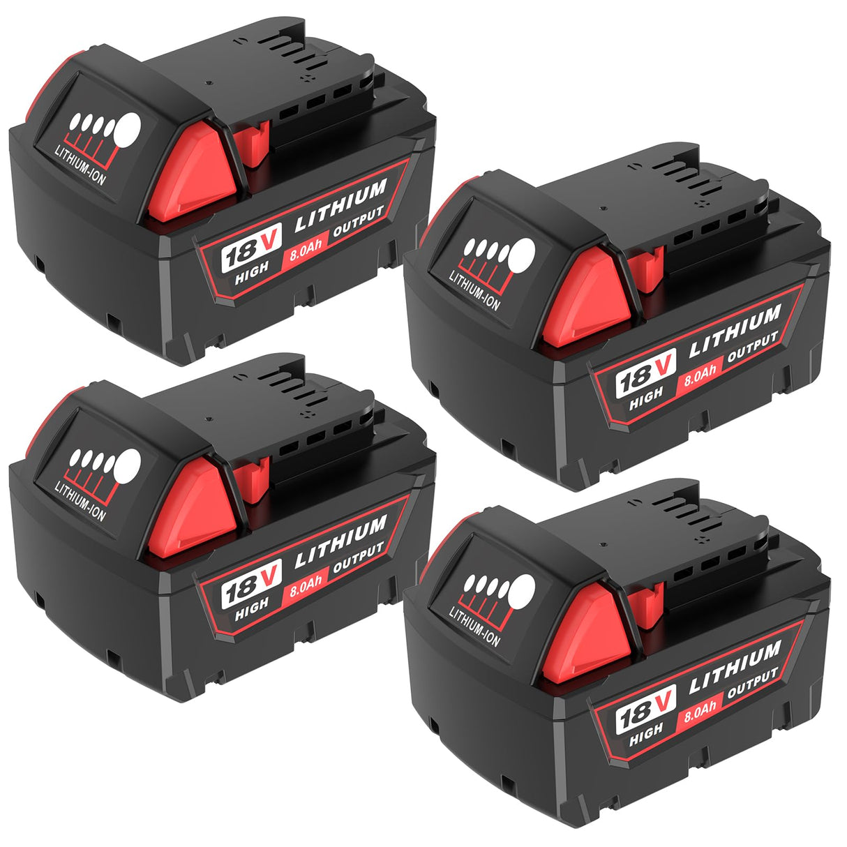 4 Pack 8.0Ah Extended Runtime Lithium-Ion Battery Replacement for Milwaukee 18V Battery 48-11-1862 48-11-1852 48-11-1880 48-11-1882 Compatible with Milwaukee 18 Volt Batteries Cordless Tools(Red)