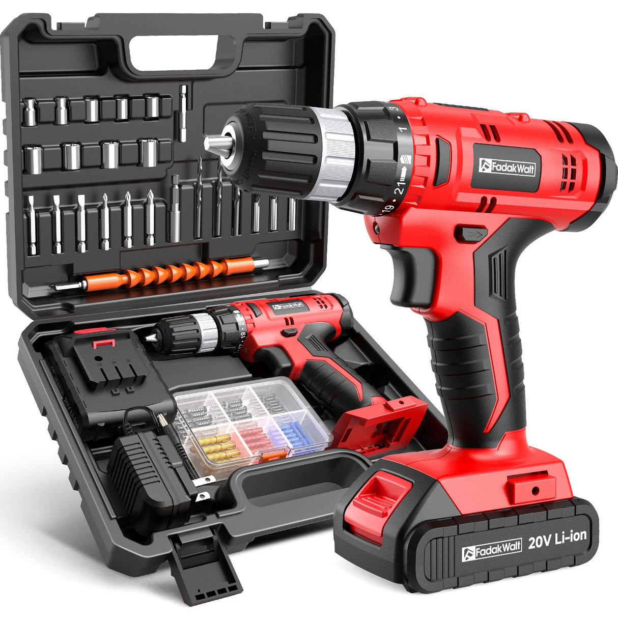 FADAKWALT Cordless Drill Set Red-7420