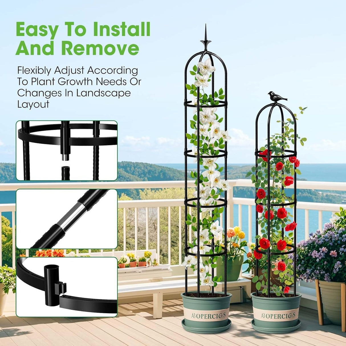 2PCS Garden Obelisk Trellis for Climbing Plants Outdoor, 6.2 ft Tall Trellis for Roses Clematis Jasmine Ivy Flower Light Climbing Vines Potted Plant Support, Patio, Yard
