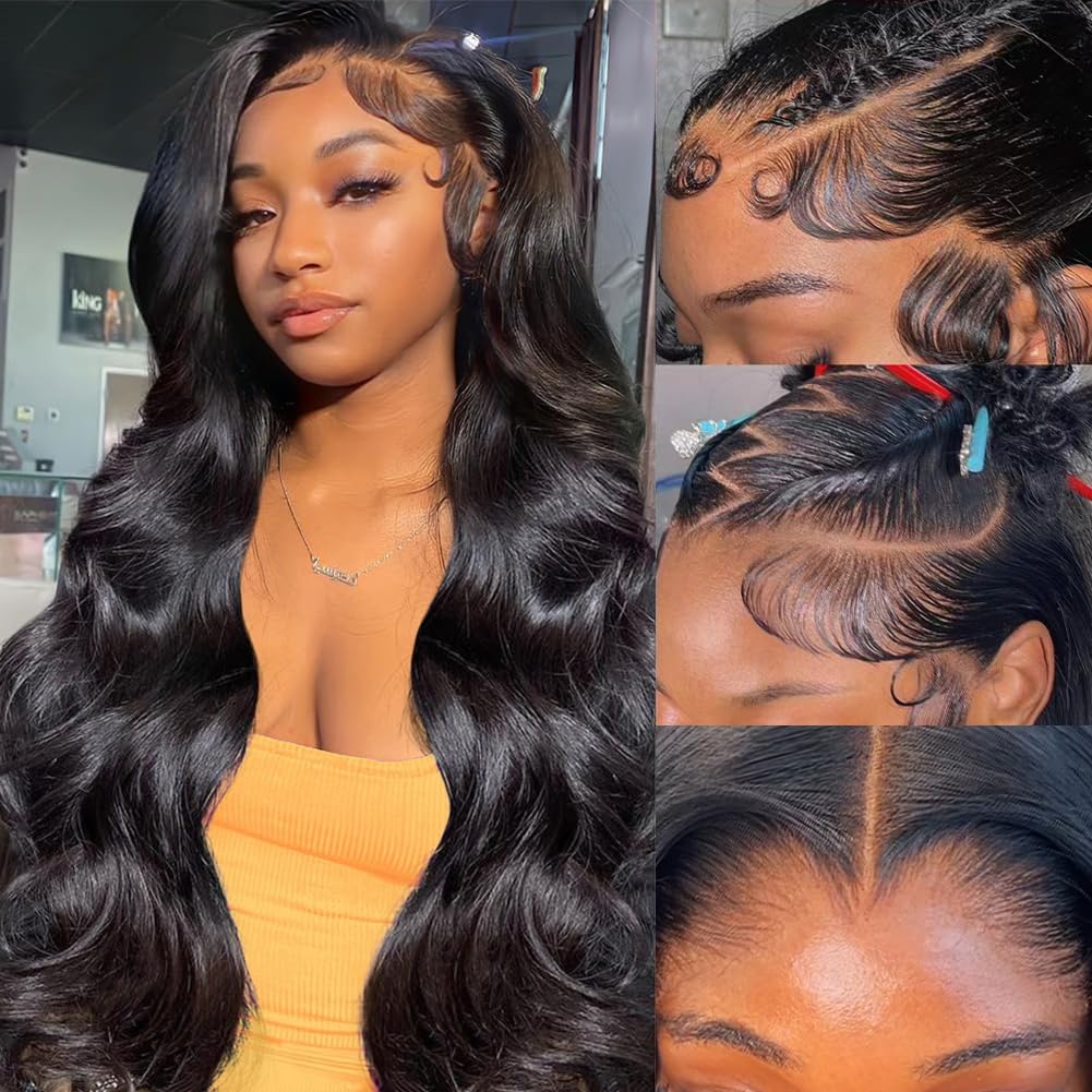 Erqq 30 inch Human Hair Wig 13x6 Body Wave Lace Front Wigs Human Hair 200 Density HD Lace Frontal Glueless Wigs Pre Plucked with Baby Hair Brazilian Virgin Hair Natural Color