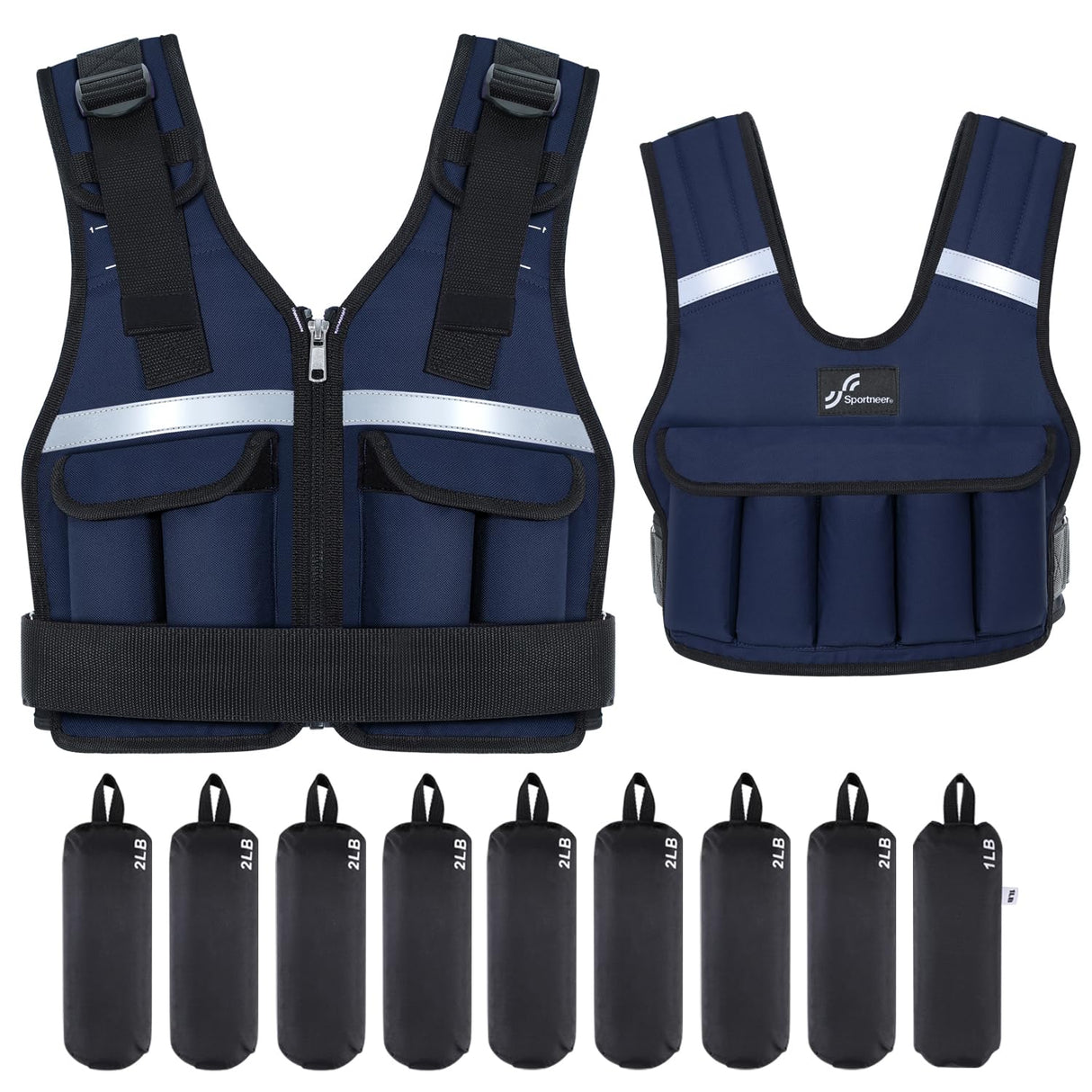 Adjustable Weighted Vest Weights Set: Sportneer 2-18 lbs/2-42 lbs Body Weight Vests 16 In 1 Fast Adjust Running Vest for Men Women Gym Home Workout Fitness Strength Training 2-18/42 lbs Removable