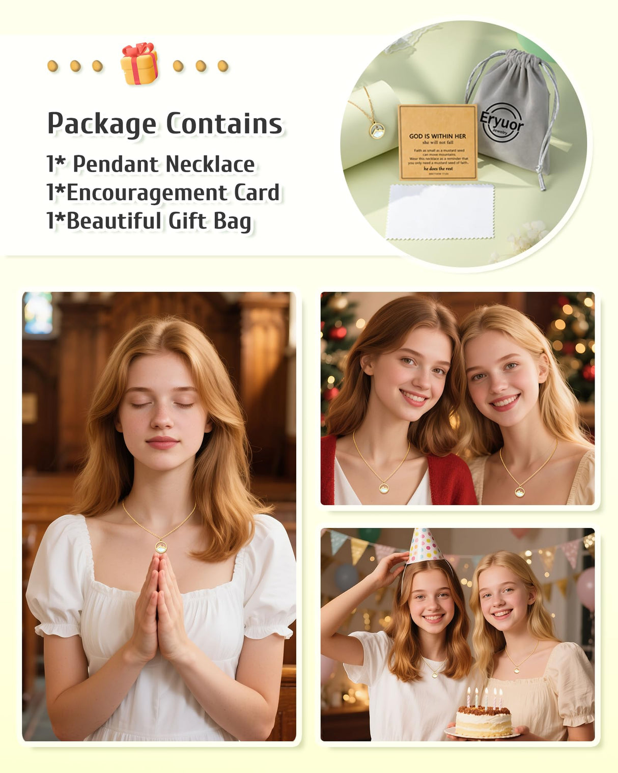 Eryuor Christmas Stocking Stuffers Teen Girl Gifts Trendy Stuff Baptism Mustard Seed Necklace Jewelry Women Christian Faith 12 14 16 18 13 Year Old Birthday Confirmation Gifts for Teenage Girls