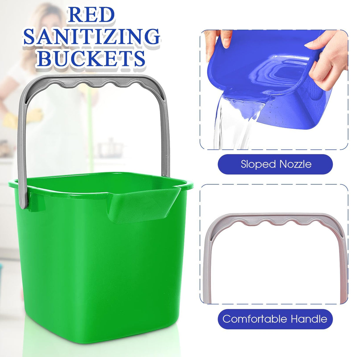 Irenare 8 Pcs Sanitizing Bucket 3 Quart Cleaning Pail Small Detergent Square, Spout and Handle Plastic Utility Sanitizer Buckets for Restaurant Kitchen Home Offices (Multicolor)